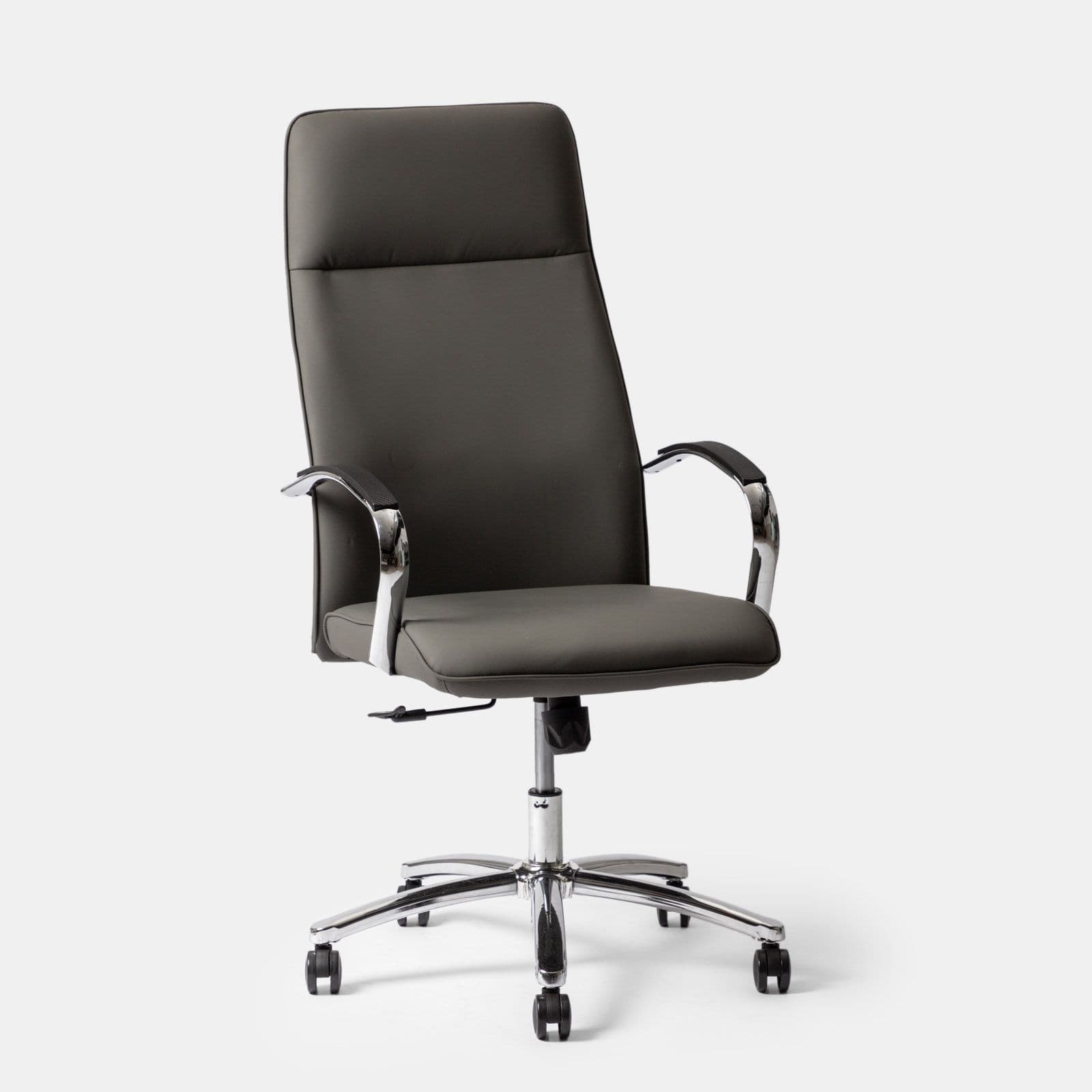 Poltrona girevole da ufficio in similpelle grigio scuro con struttura cromo - Flowy