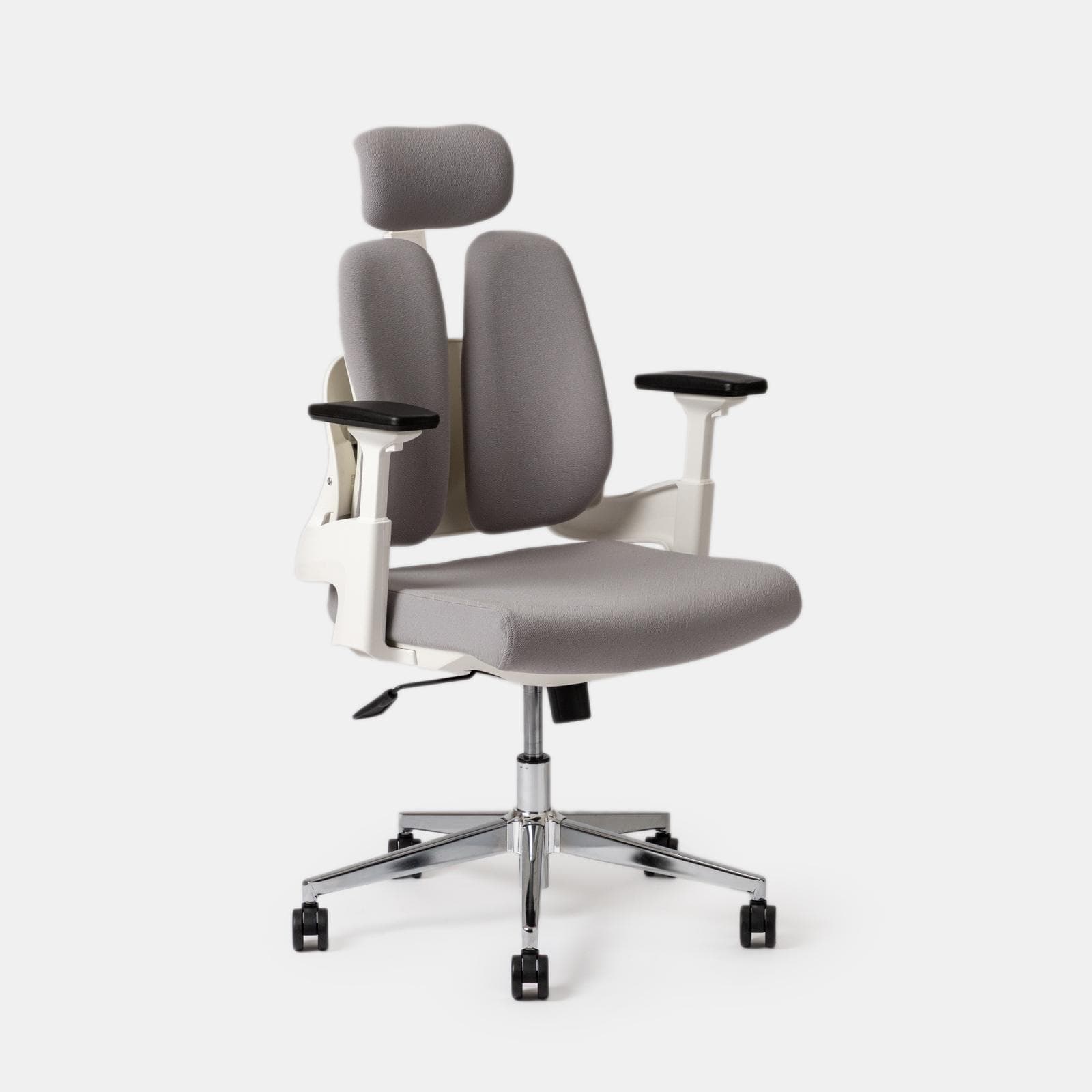 Poltrona girevole da ufficio in tessuto grigio e bianco con supporti lombari regolabili - Boulder