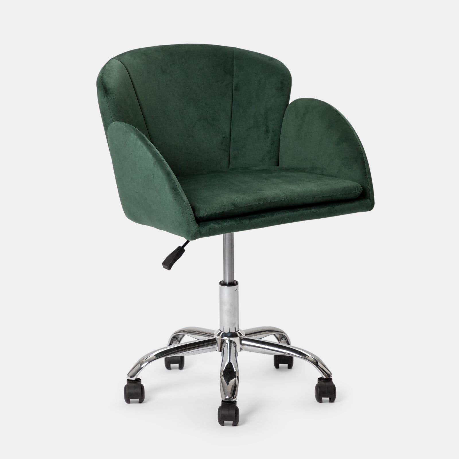 Poltrona da ufficio girevole in velluto verde con base cromata - Smith