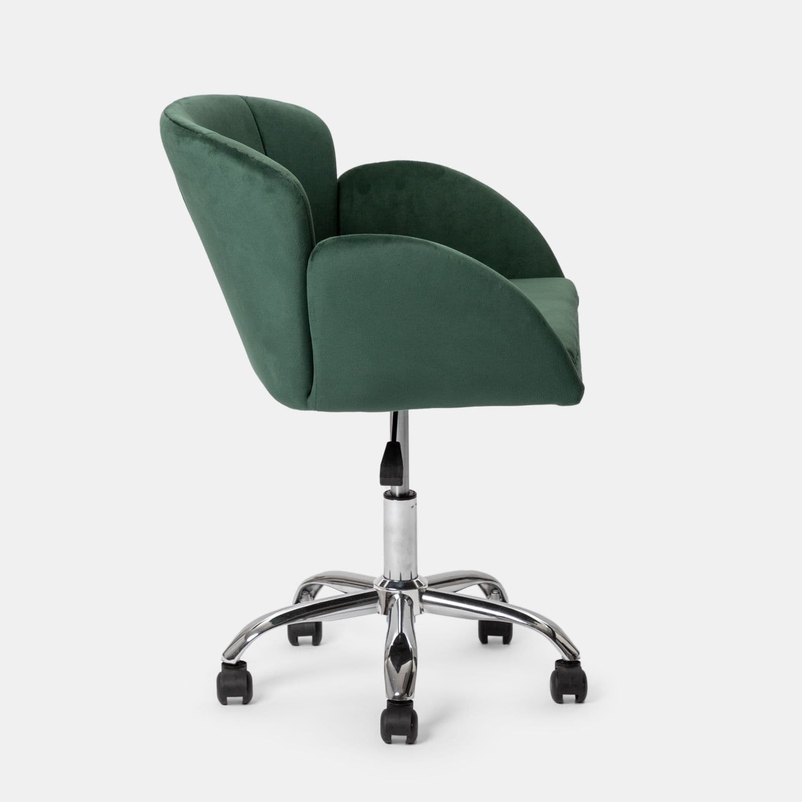 Poltrona da ufficio girevole in velluto verde con base cromata - Smith