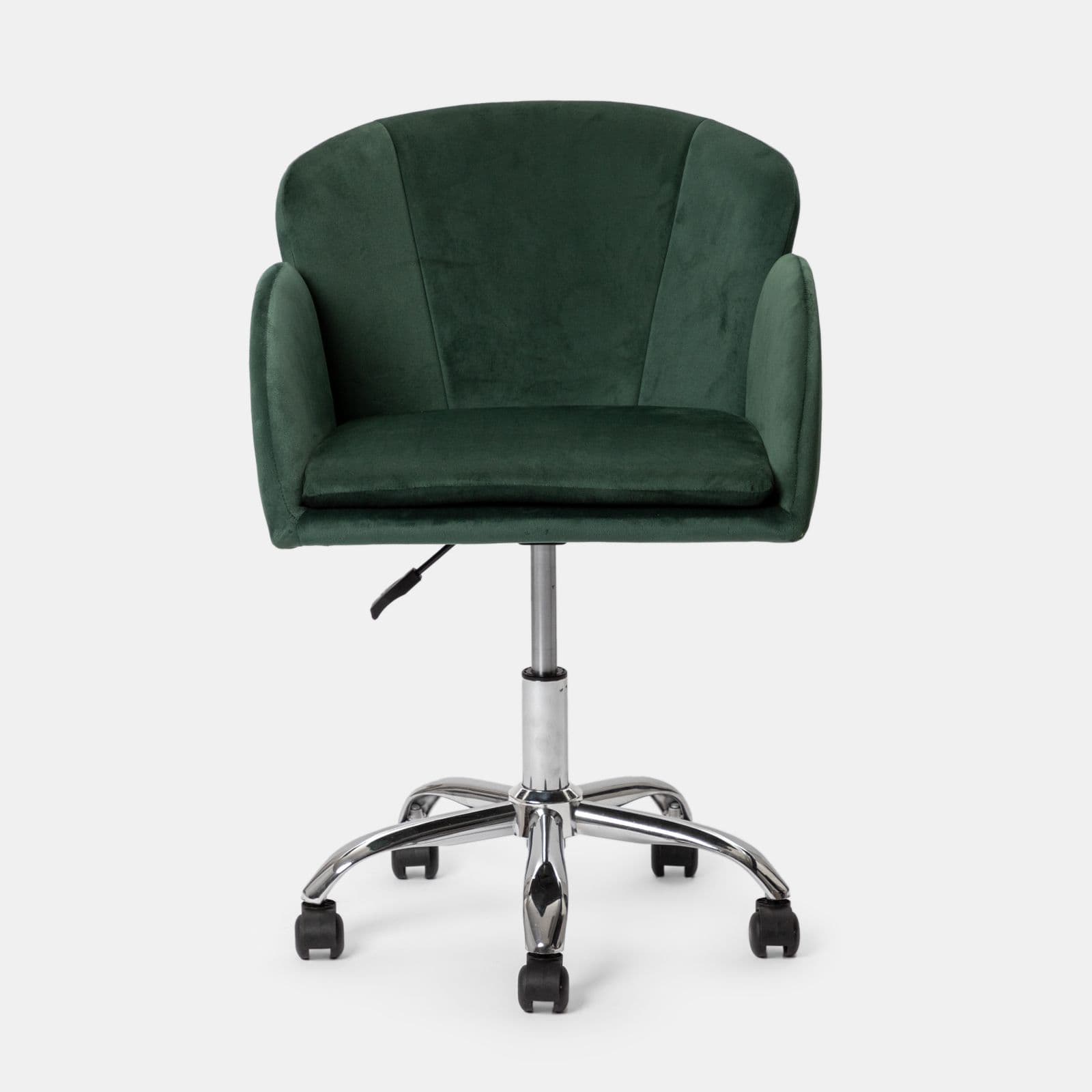 Poltrona da ufficio girevole in velluto verde con base cromata - Smith