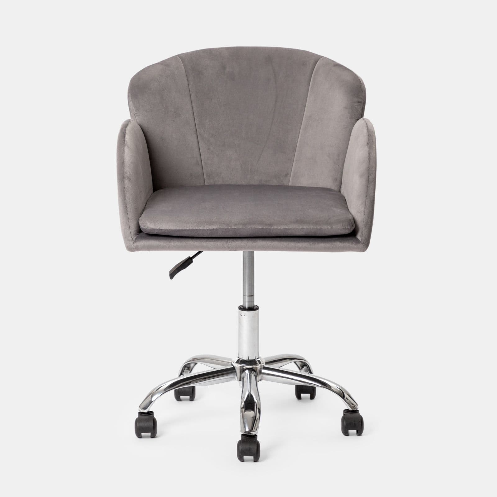 Poltrona da ufficio girevole in velluto grigio con base cromata - Smith