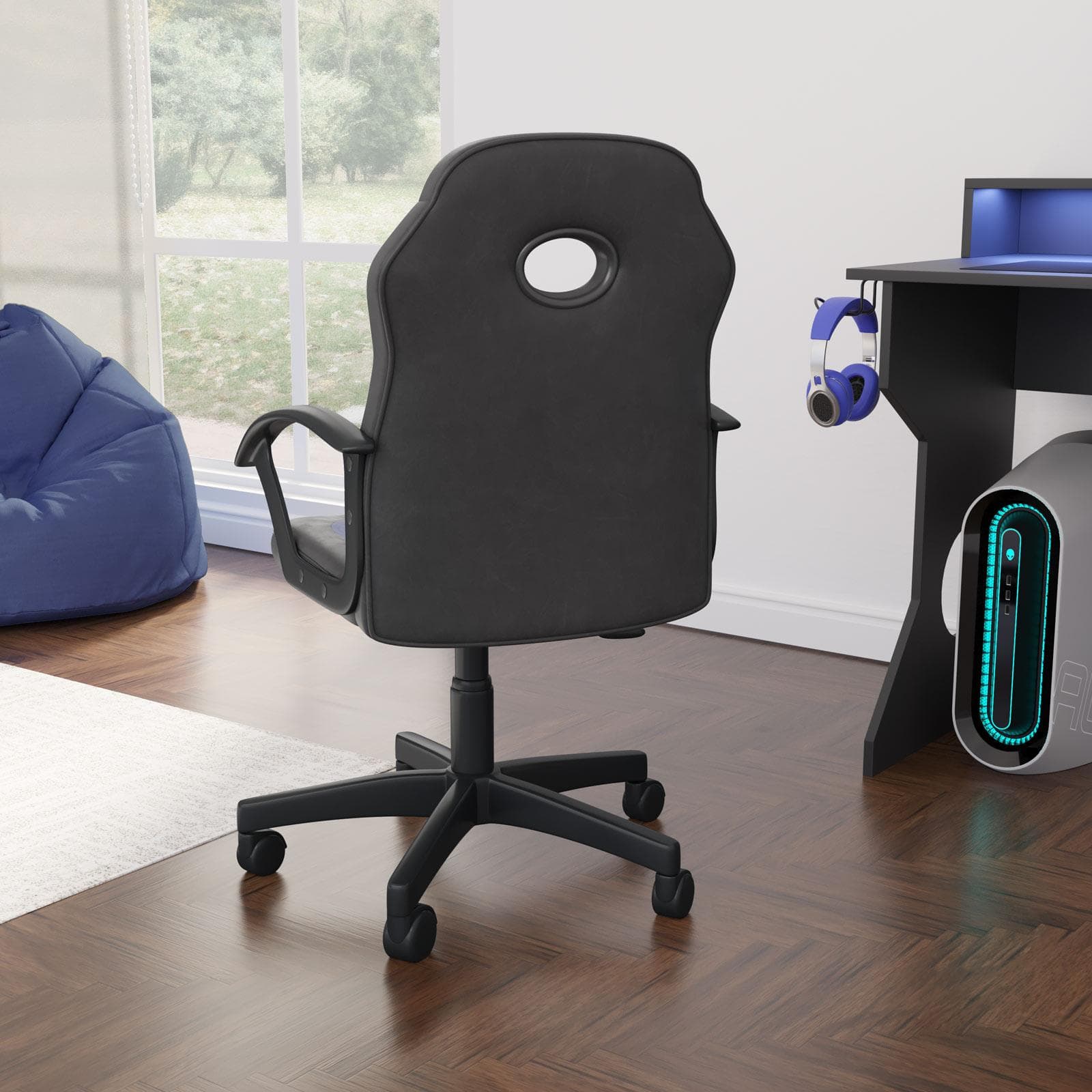 Poltrona da gaming girevole in similpelle imbottita nera e blu - Furious