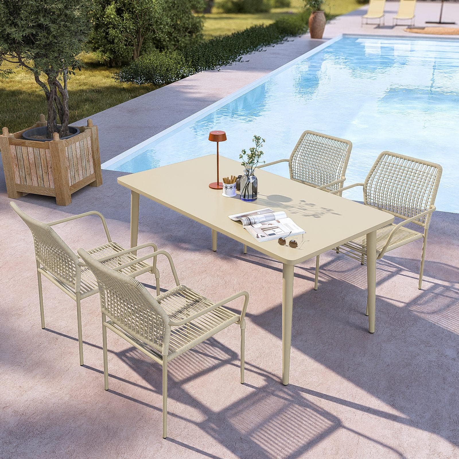 Sedia con braccioli in corda intrecciata beige - Levanto