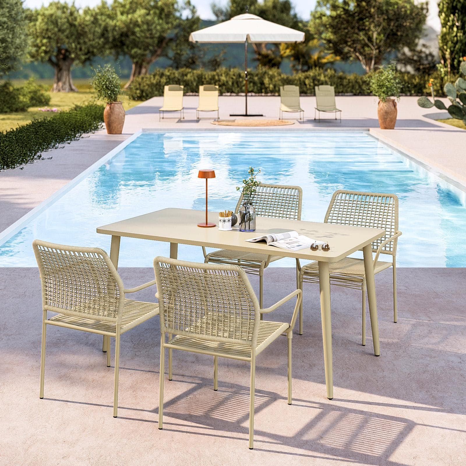 Sedia con braccioli in corda intrecciata beige - Levanto