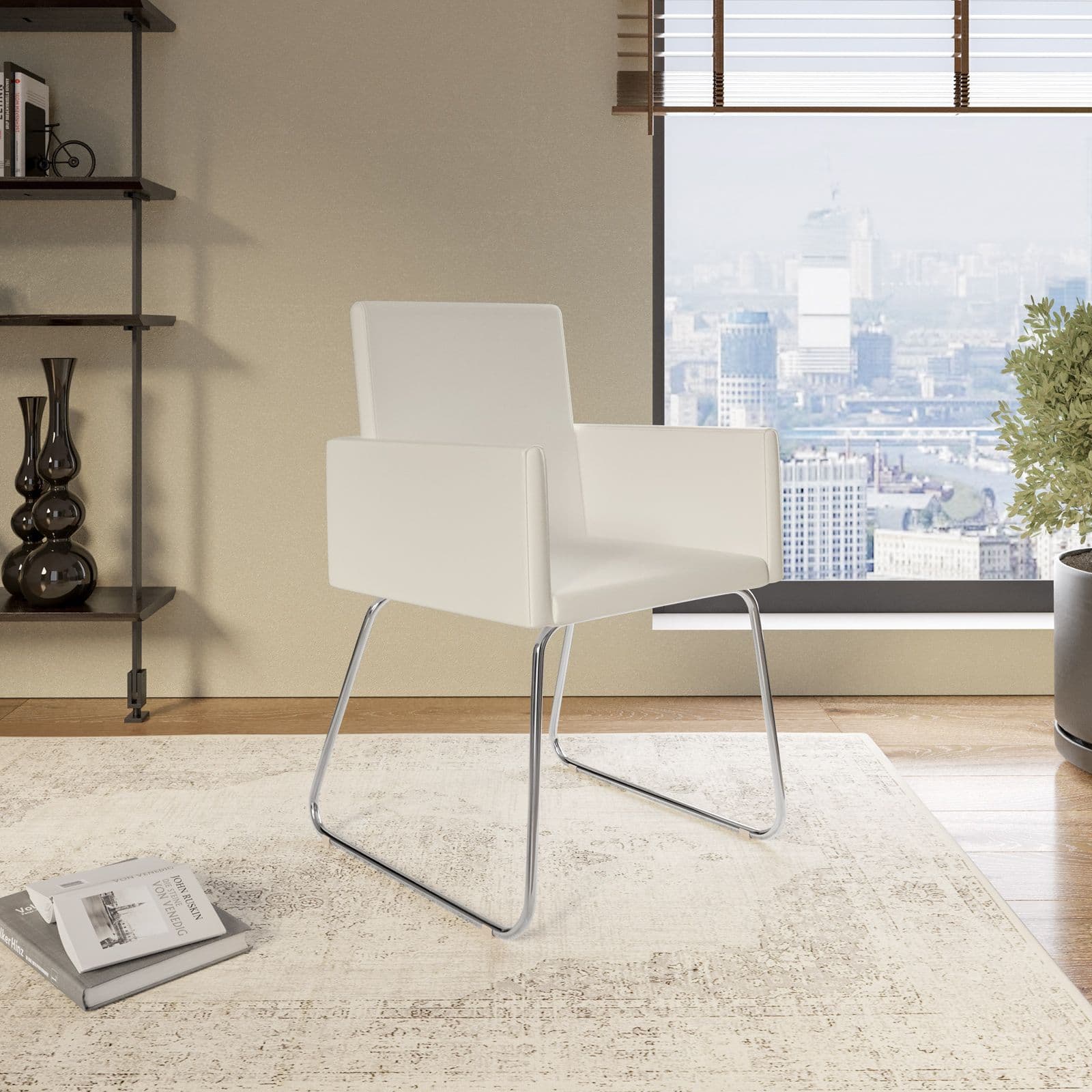 Poltrona in similpelle bianco con struttura a slitta cromo - Altura