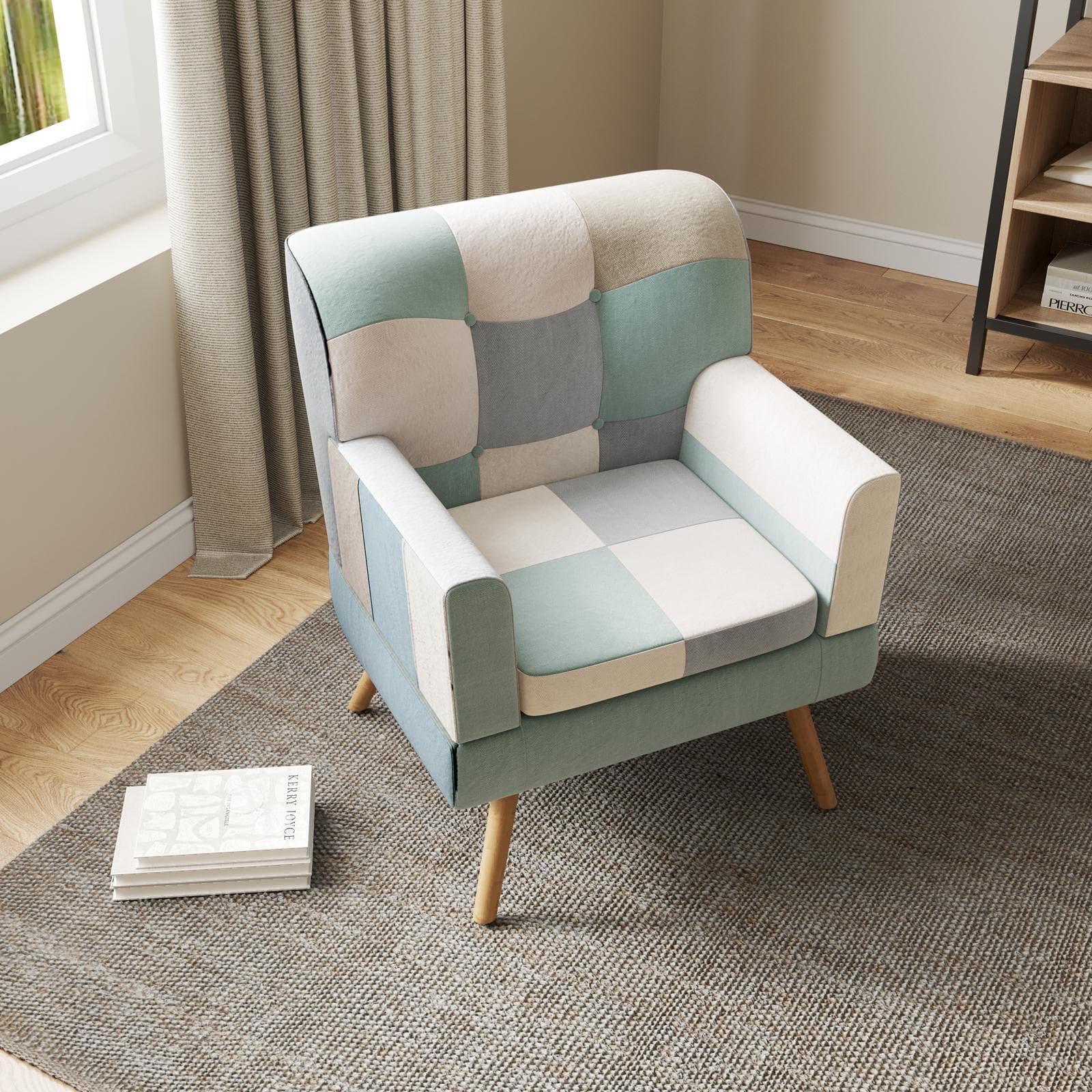 Poltrona scandinava in tessuto patchwork multicolor celeste - Copenaghen