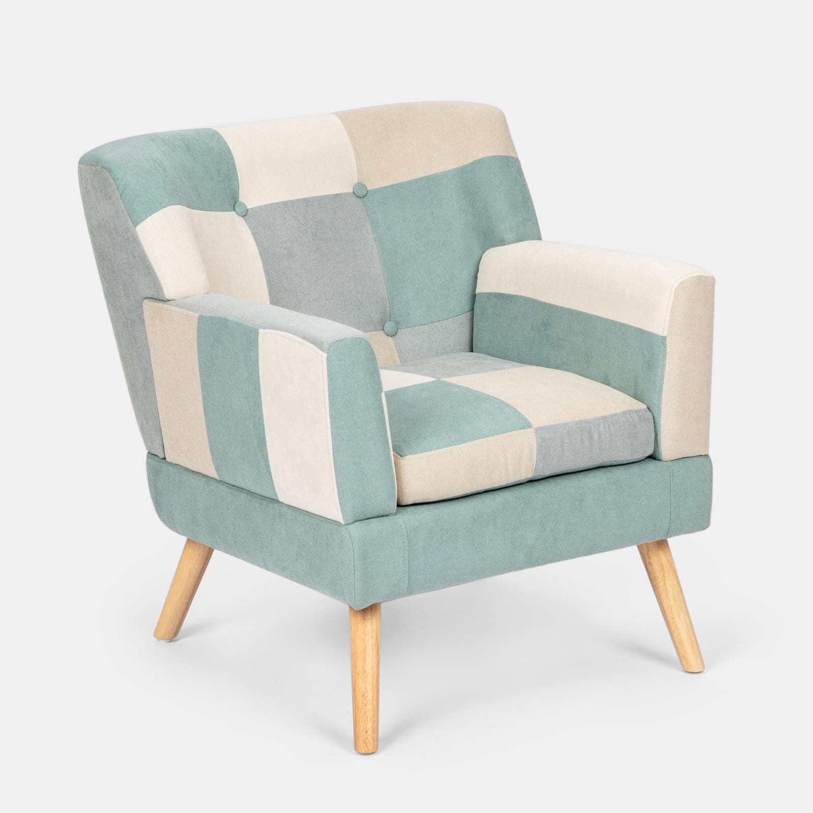 Poltrona scandinava in tessuto patchwork multicolor celeste - Copenaghen
