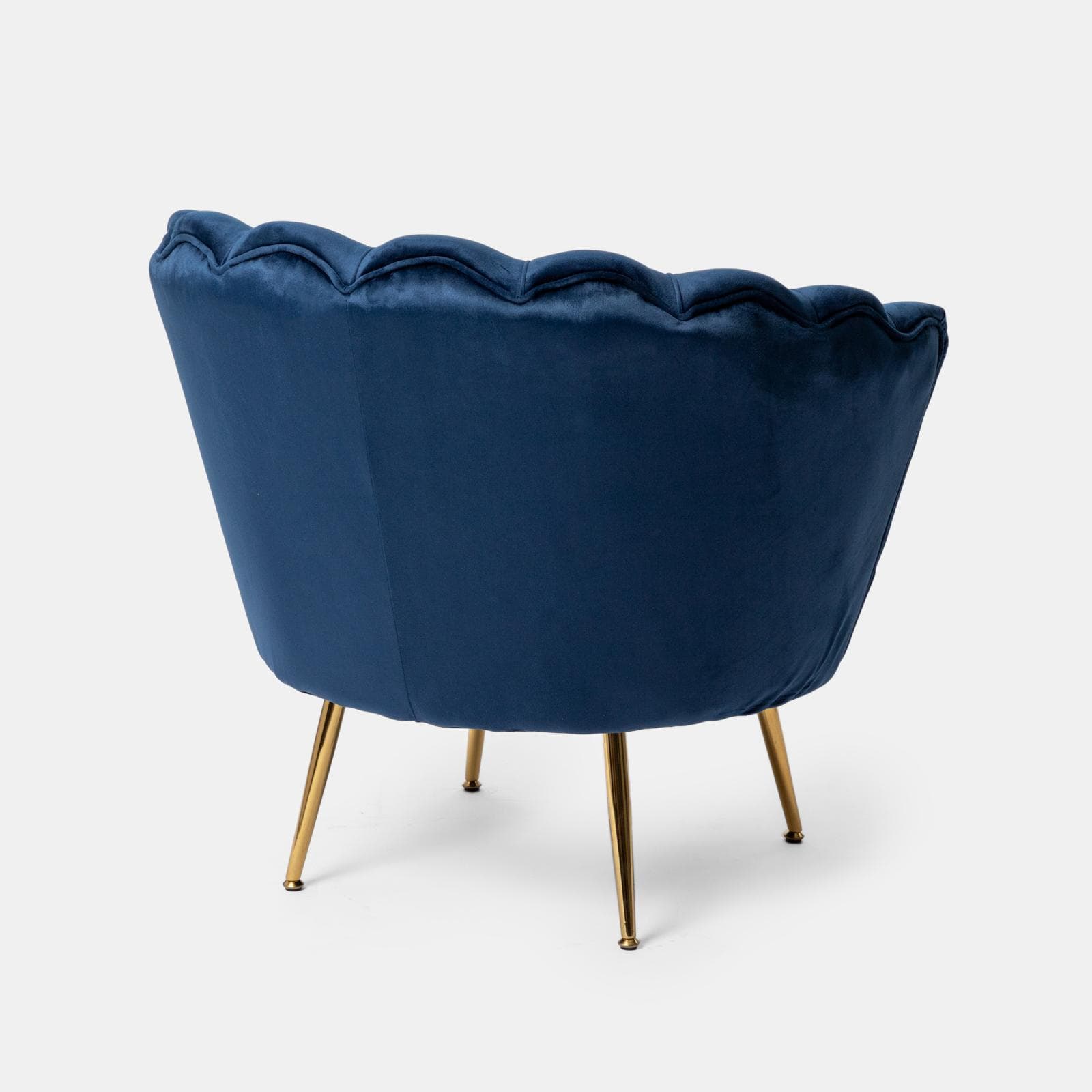 Poltrona conchiglia in velluto blu con seduta imbottita e gambe oro - Snob