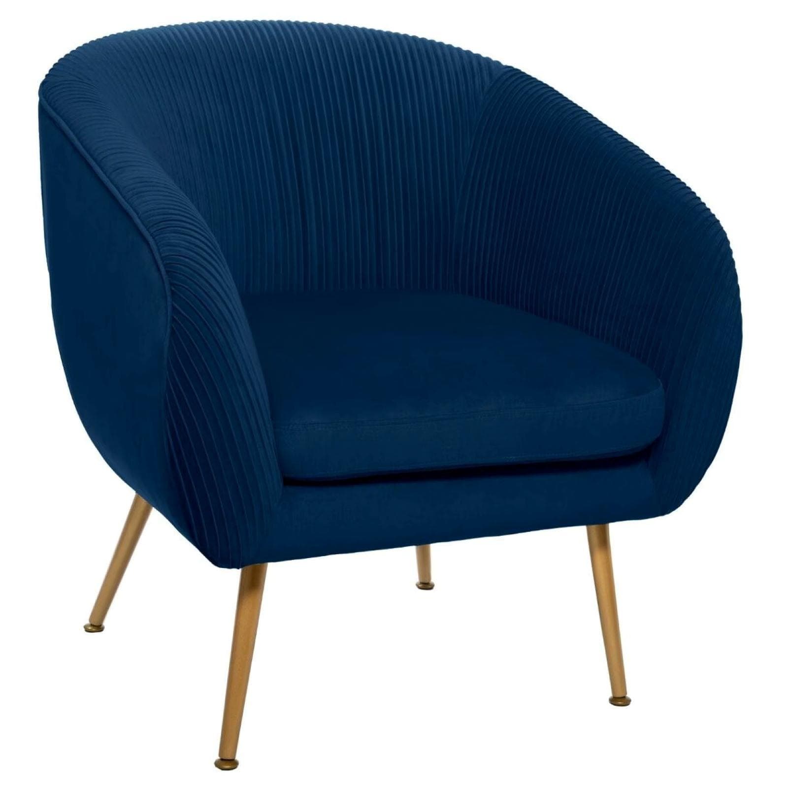 Poltrona in velluto blu con gambe metallo oro - Caen