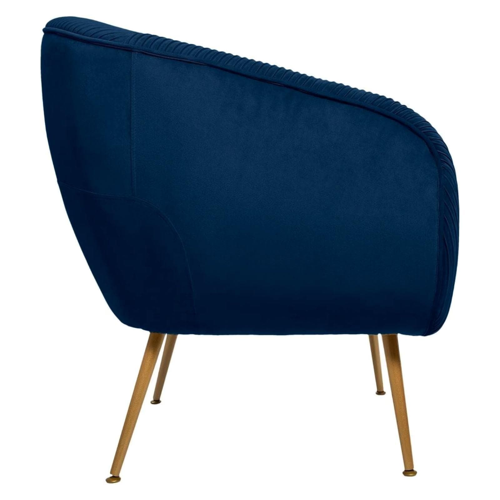 Poltrona in velluto blu con gambe metallo oro - Caen
