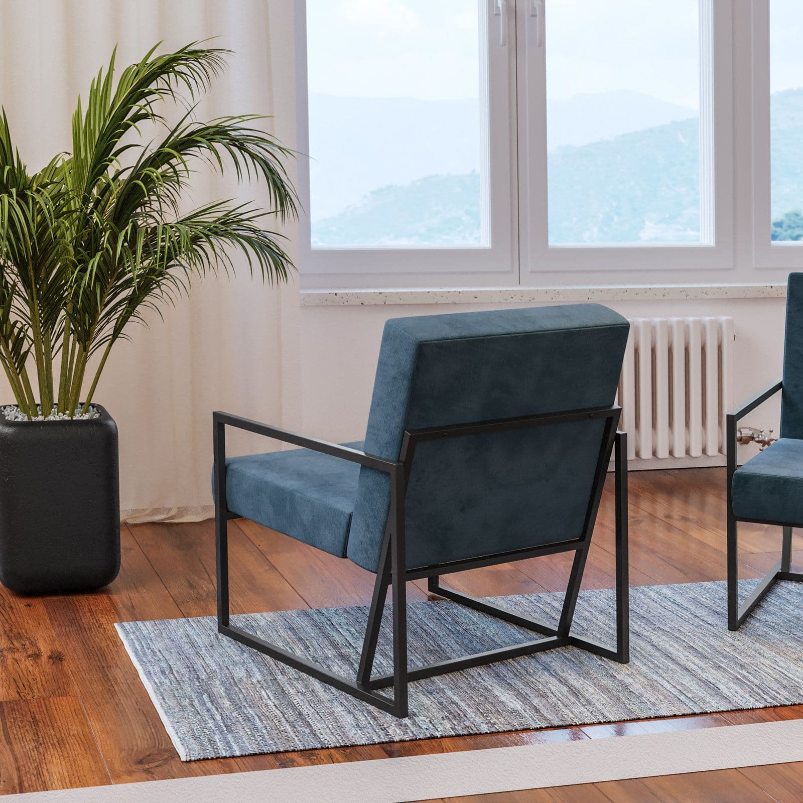 Poltrona in velluto blu petrolio e metallo nero - Roel