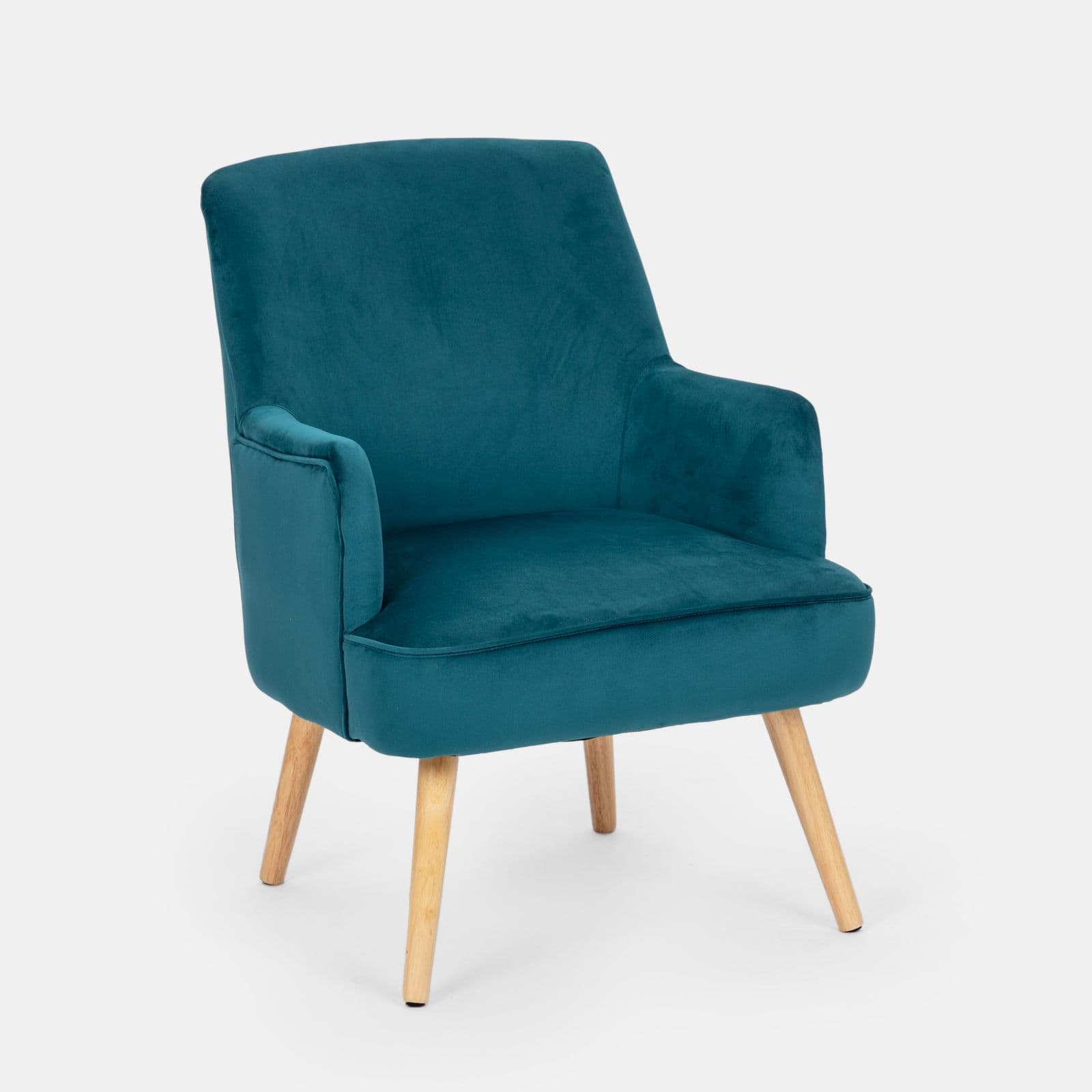 Poltrona in velluto blu petrolio con gambe in legno - Elenor
