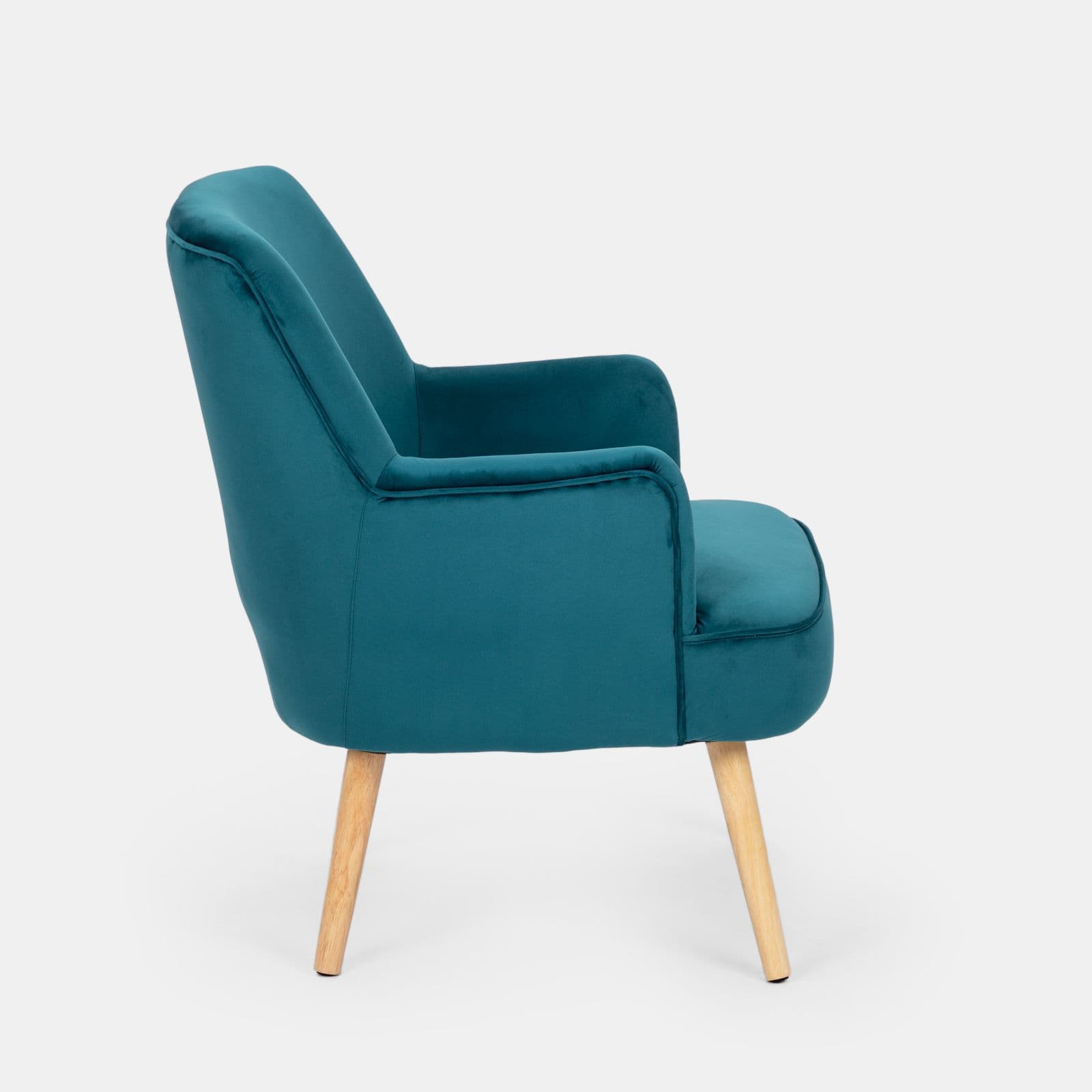 Poltrona in velluto blu petrolio con gambe in legno - Elenor