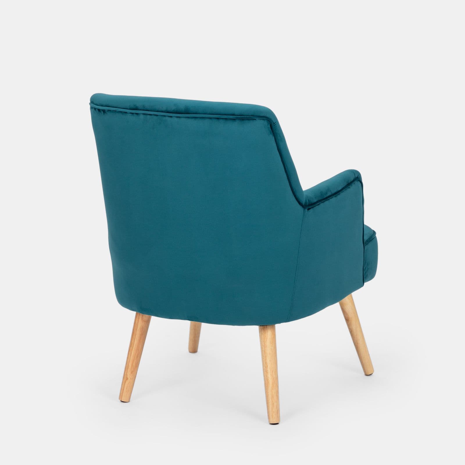 Poltrona in velluto blu petrolio con gambe in legno - Elenor