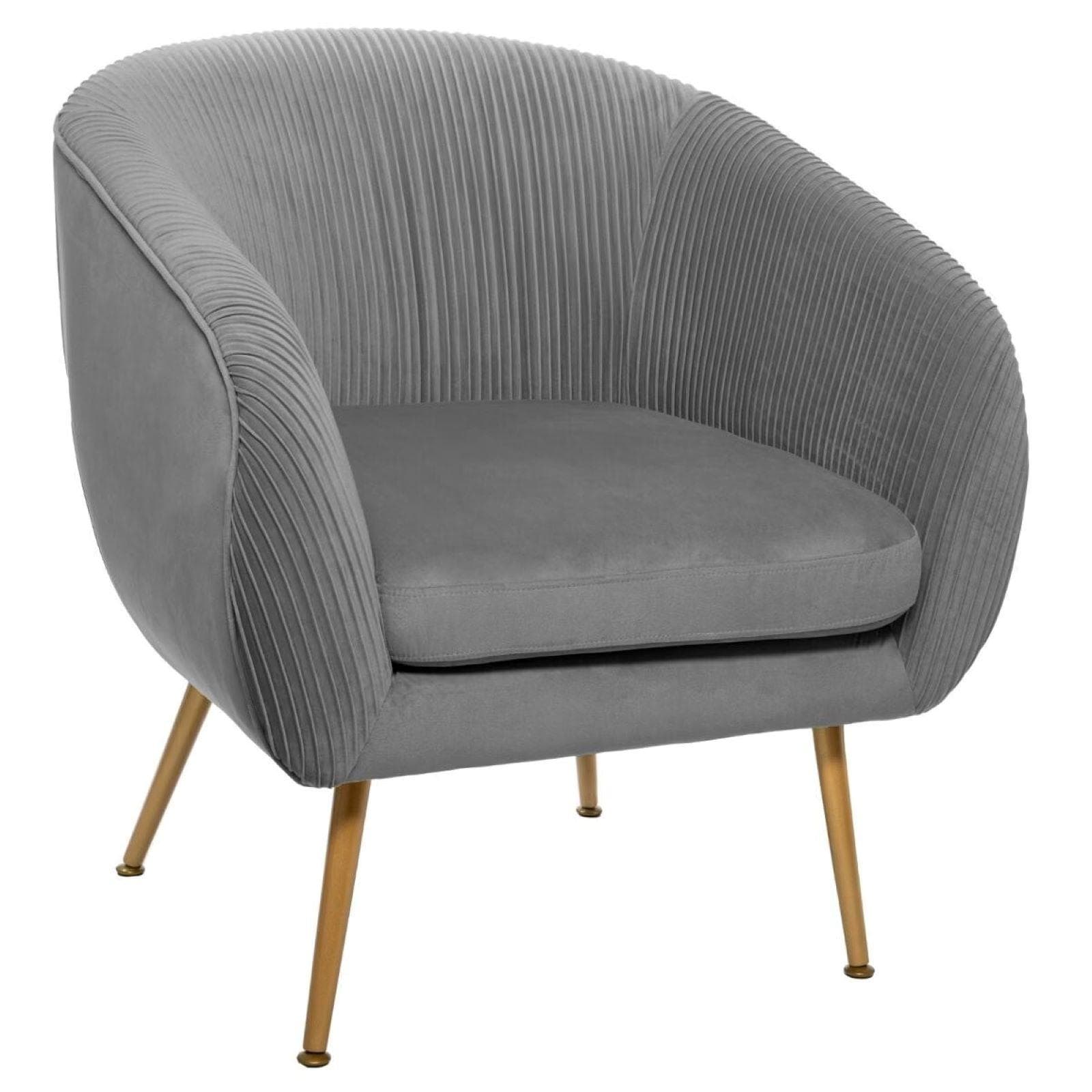 Poltrona in velluto grigio con gambe metallo oro - Caen