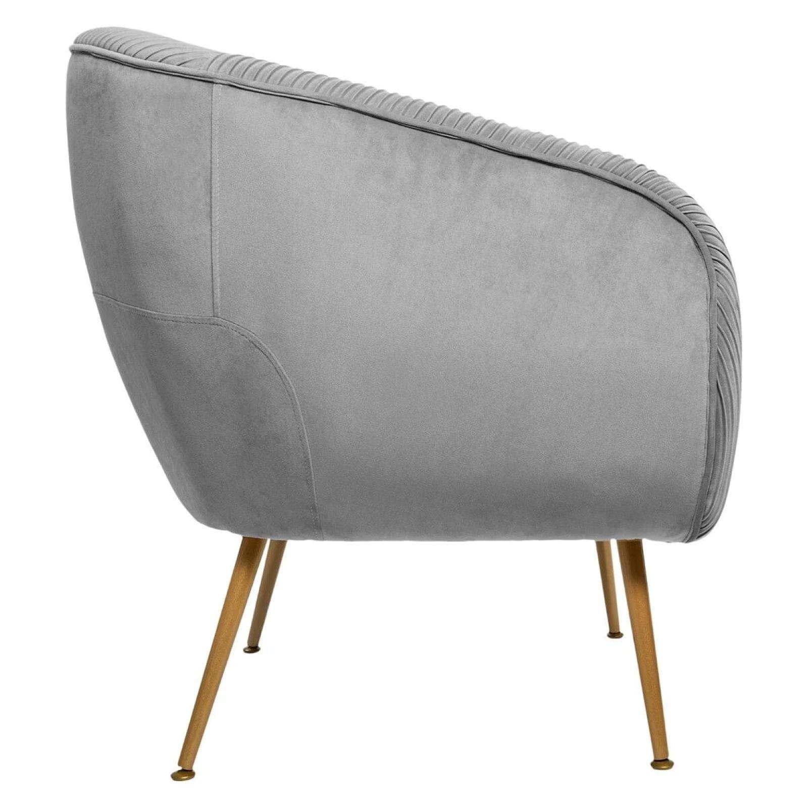 Poltrona in velluto grigio con gambe metallo oro - Caen