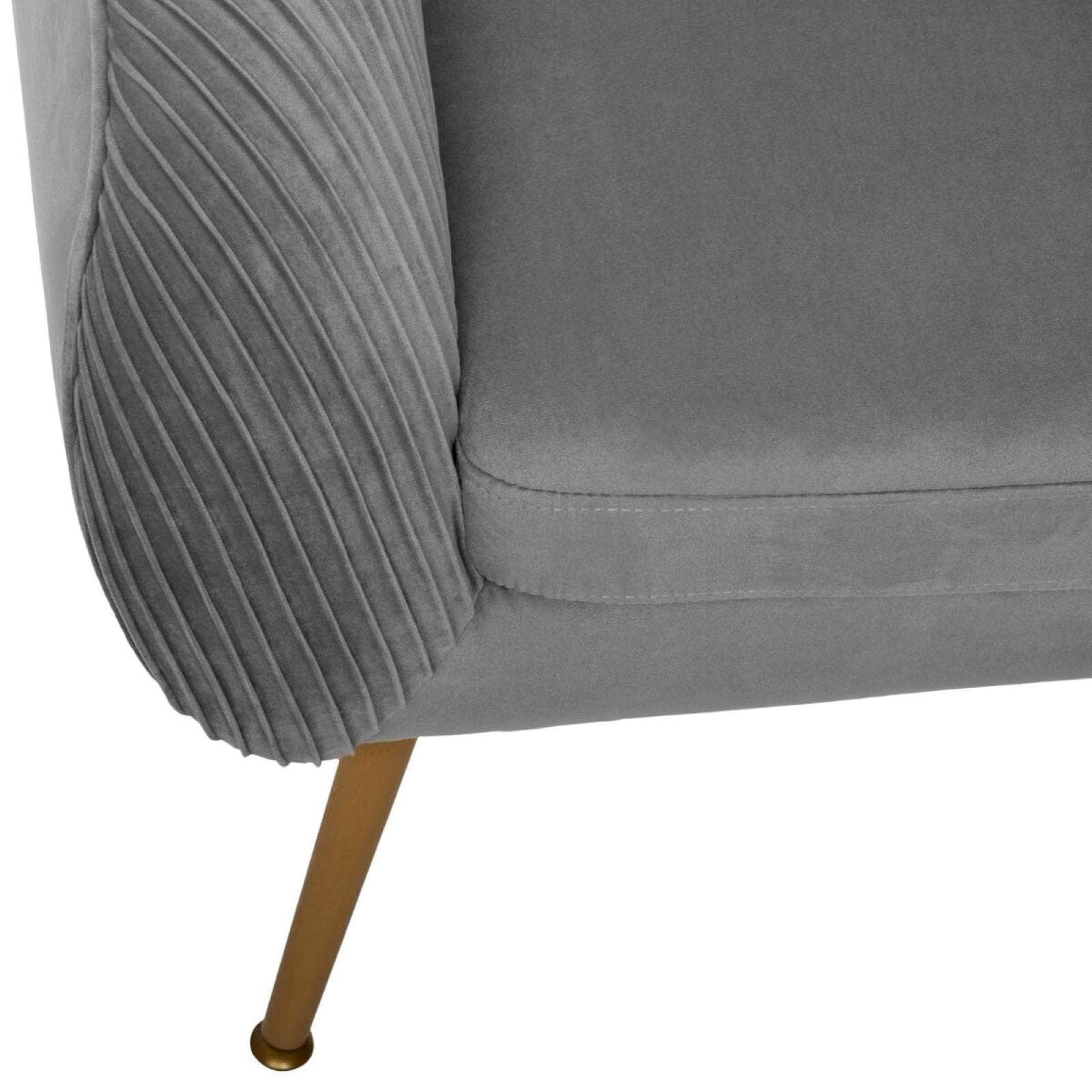 Poltrona in velluto grigio con gambe metallo oro - Caen