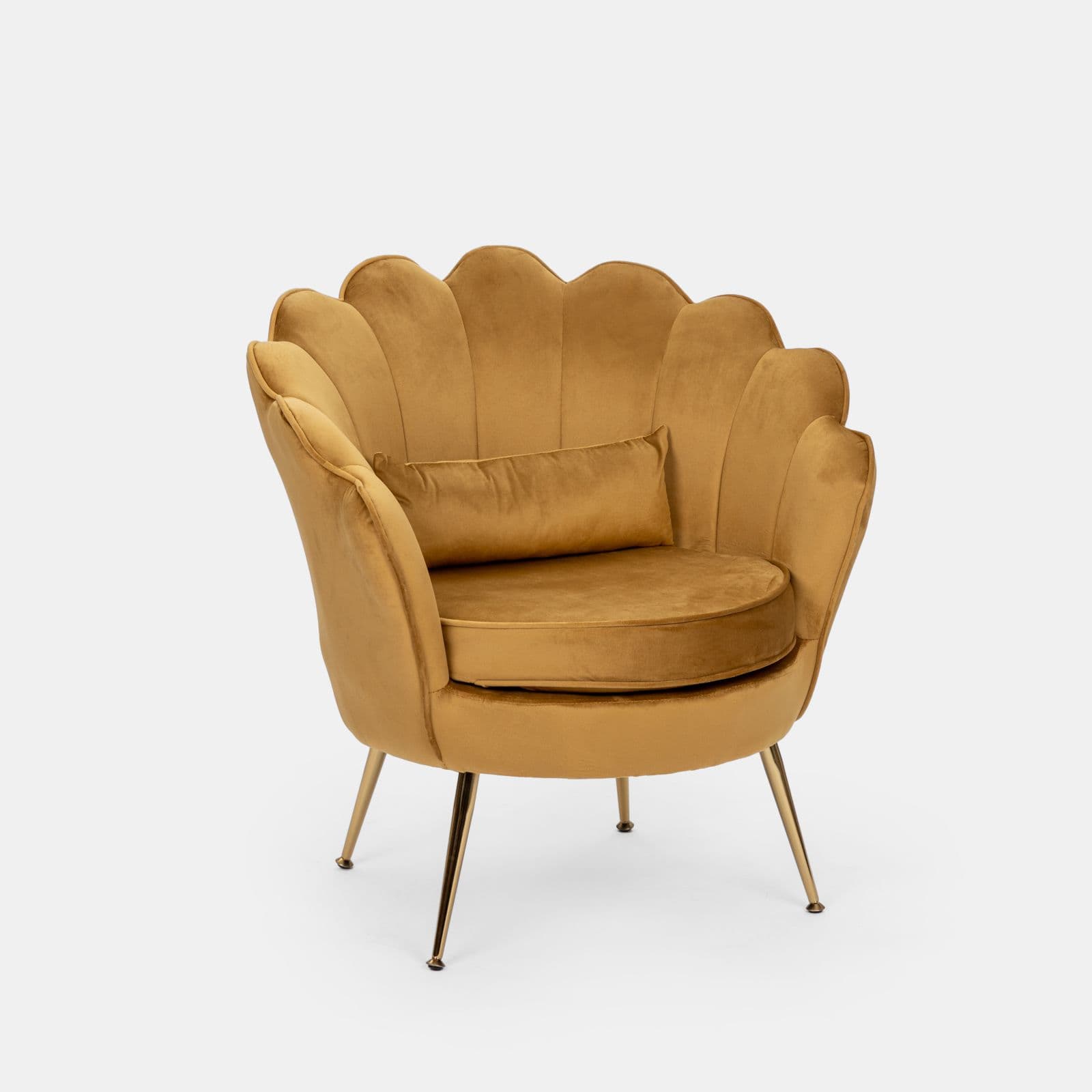 Poltrona in velluto senape con gambe oro - Oden