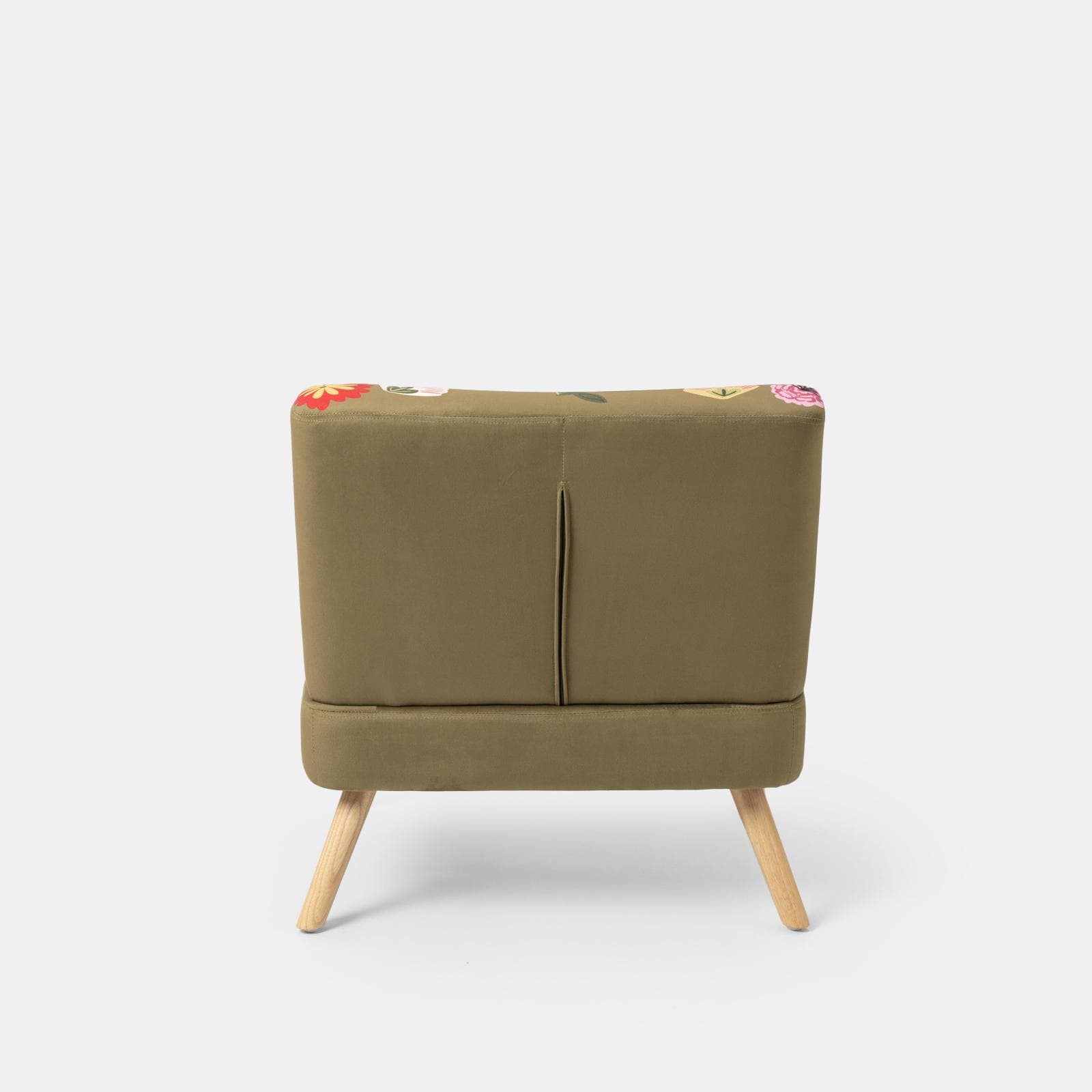 Poltrona in velluto verde con fantasia floreale multicolore e gambe nere - Isadora