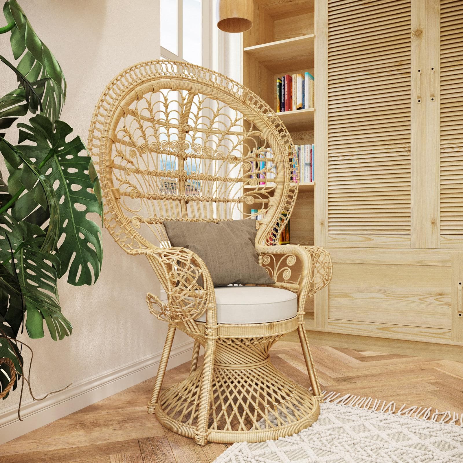 Poltrona pavone in rattan naturale con cuscino - Matra