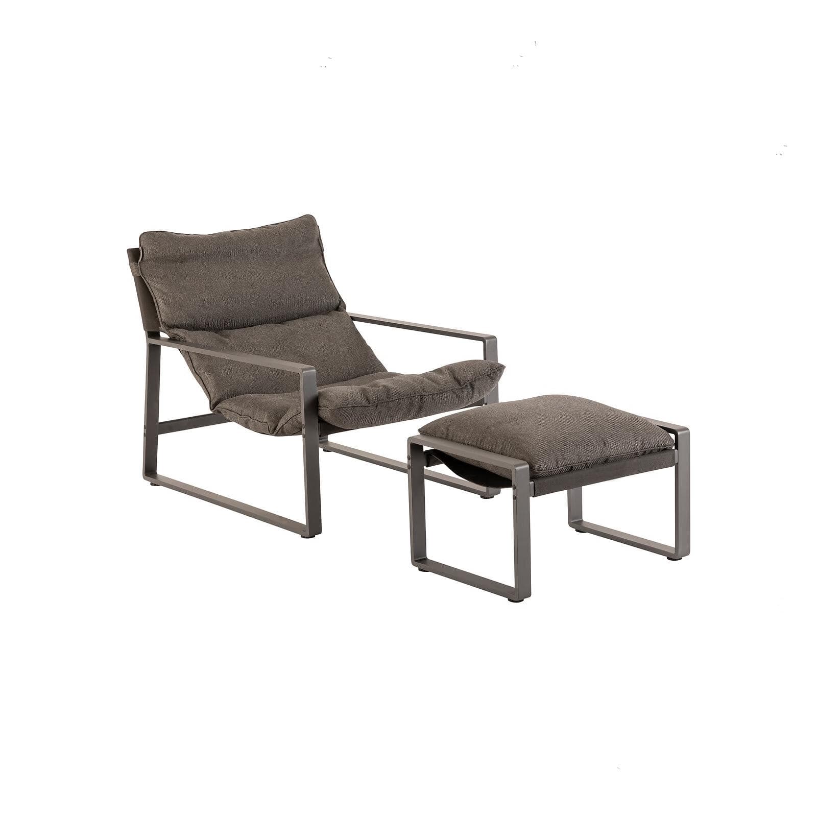 Poltrona relax da esterno con poggiapiedi in alluminio grafite e cuscini grigio scuro - Phuket