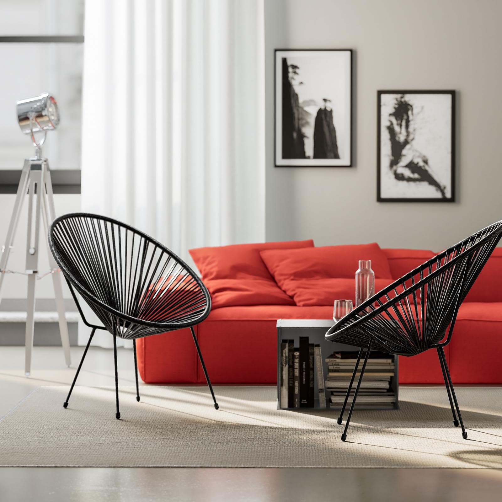 Poltrona relax da interno in corda nera - Kalimba