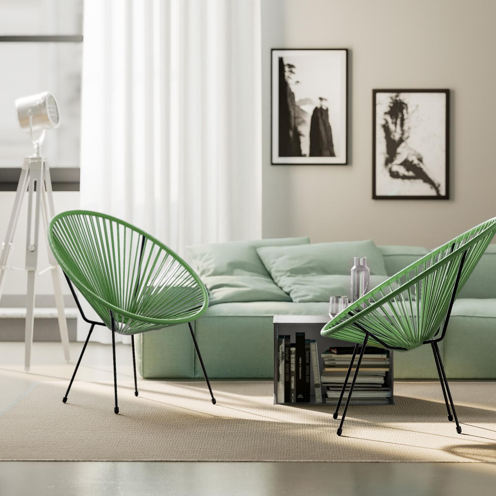Poltrona relax da interno in corda verde - Kalimba