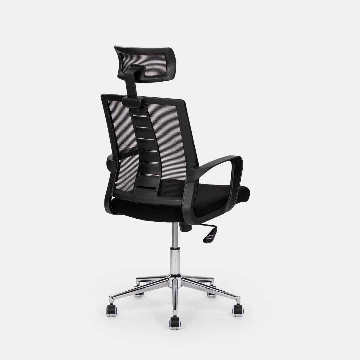 Poltrona da ufficio girevole in tessuto nero con supporto ergonomico e base cromata - Australe