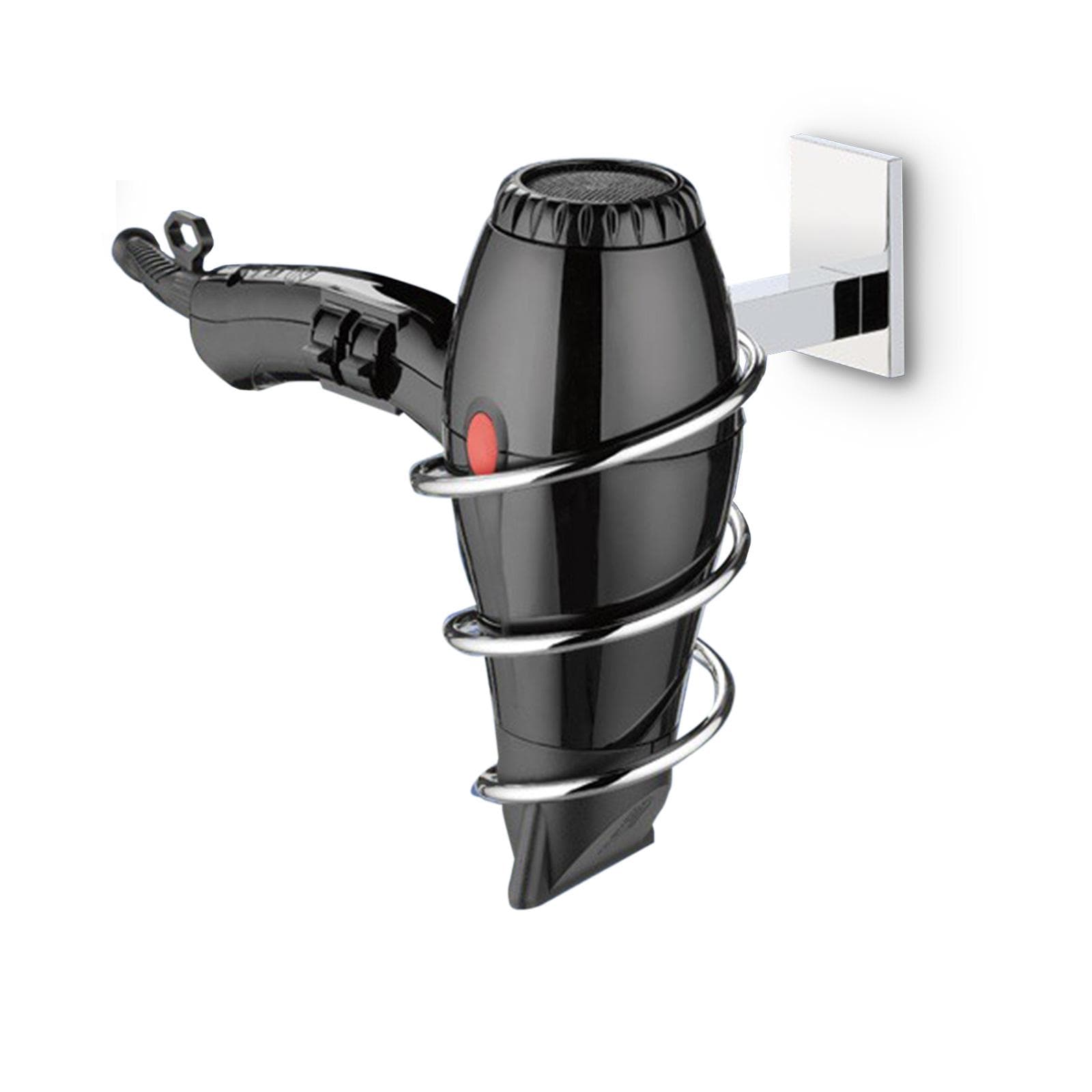 Porta asciugacapelli phon in acciaio cromato lucido con fissaggio con viti Gedy