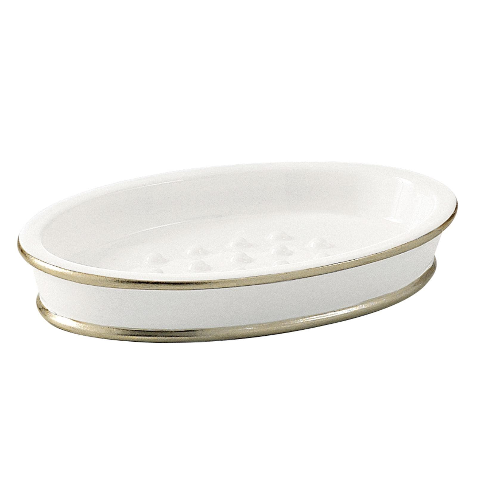 Porta sapone bagno accessorio da appoggio in resina bianco e oro classico