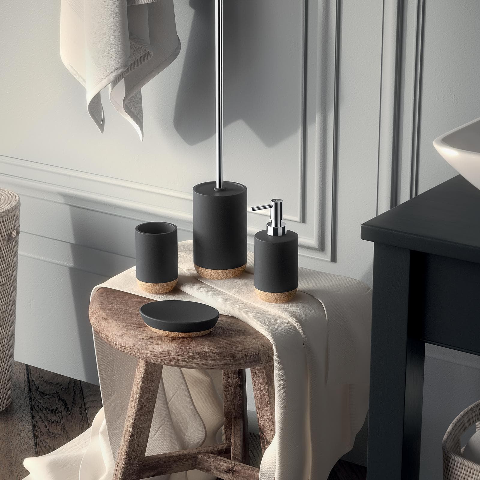 Portasapone d'appoggio in ceramica nero e sughero - Ilary di Gedy