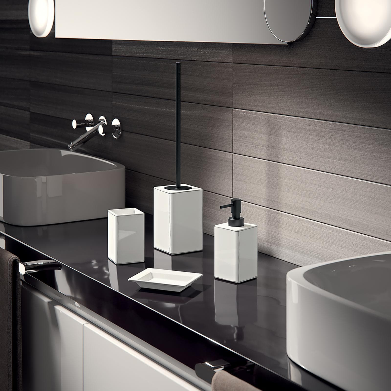 Portascopino da appoggio in ceramica bianco con profilo nero - Lucrezia di Gedy