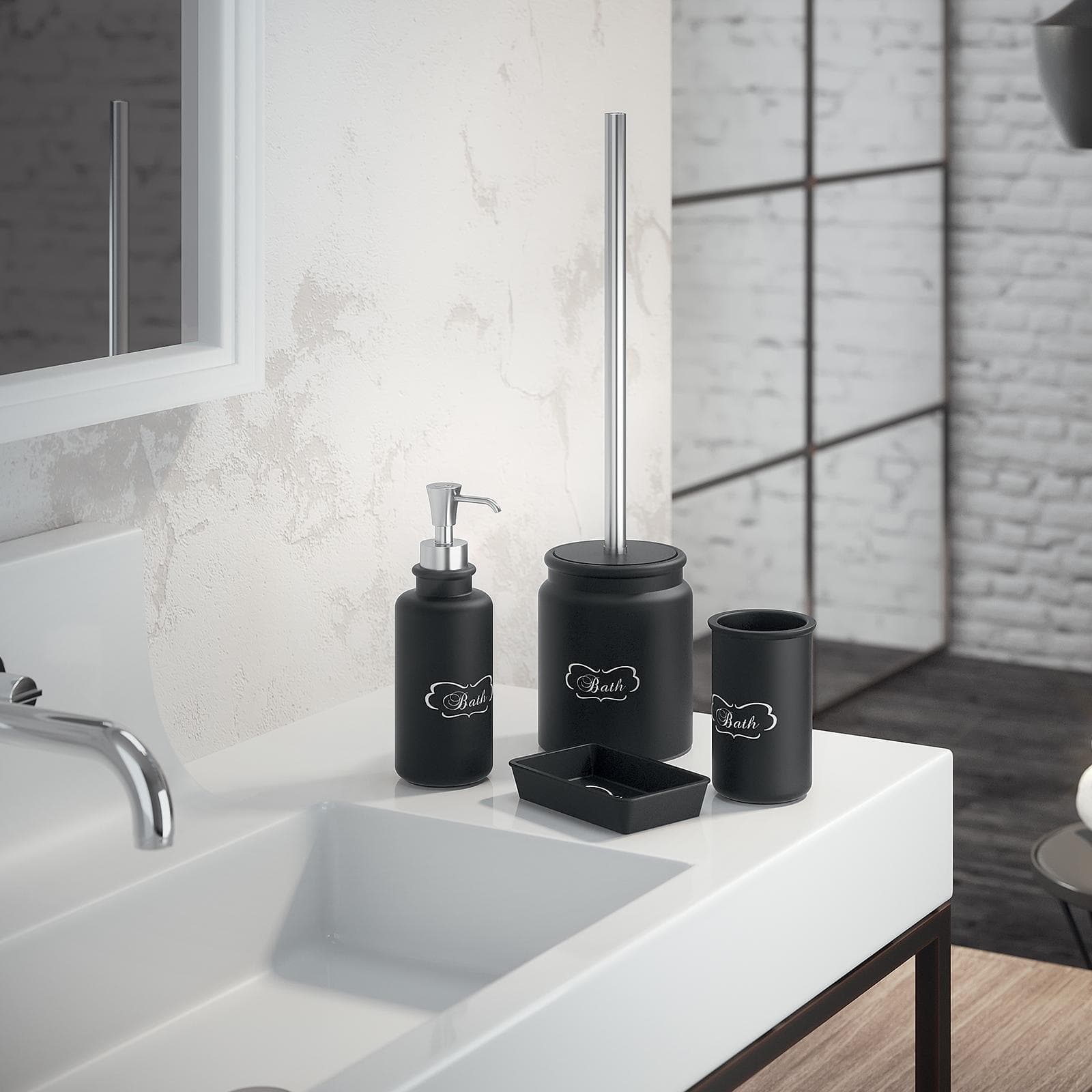 Portaspazzolini in ceramica nero con scritta - Chantal di Gedy
