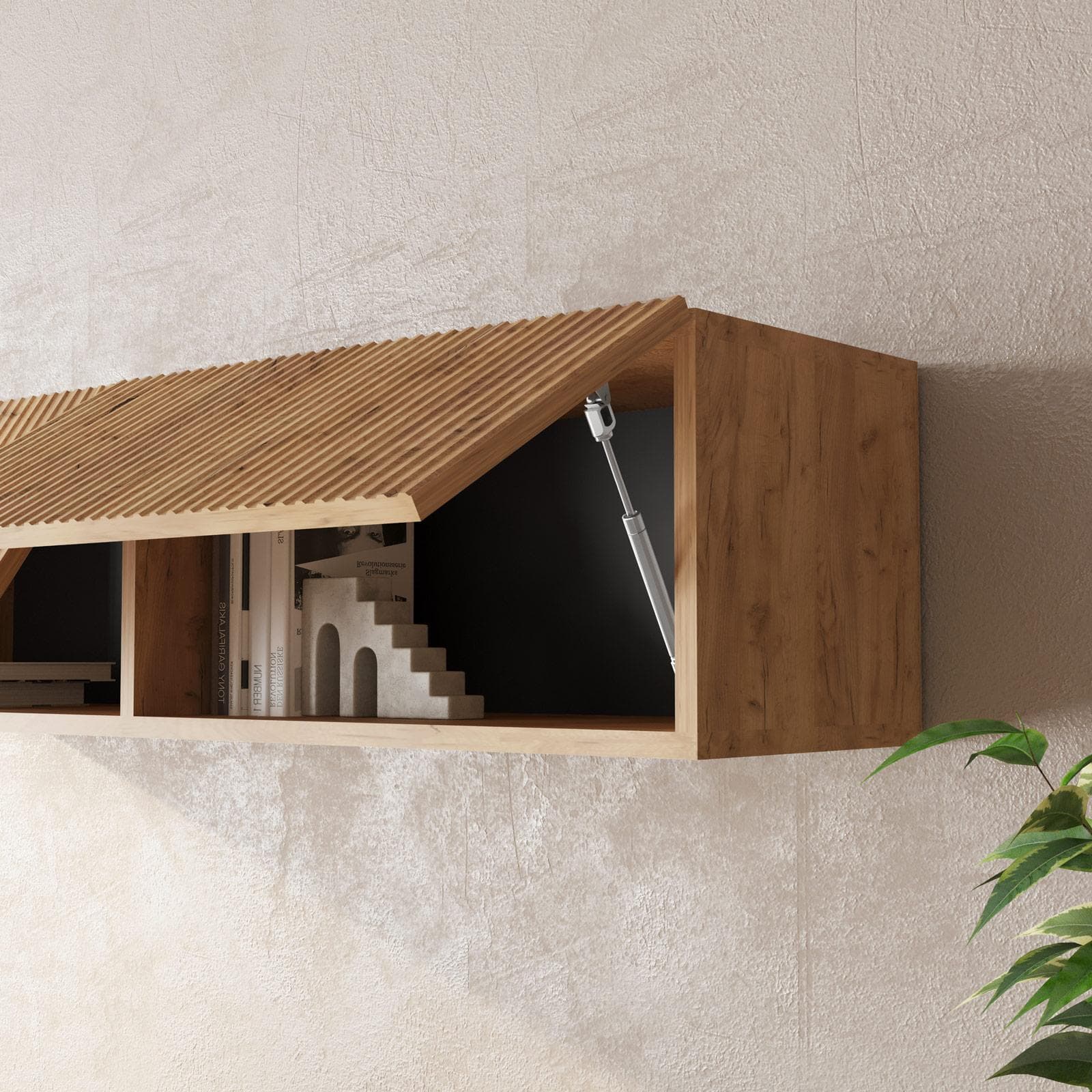 Porta tv sospeso 180x30h cm rovere gold con 3 ante cannettate reversibili - Judith