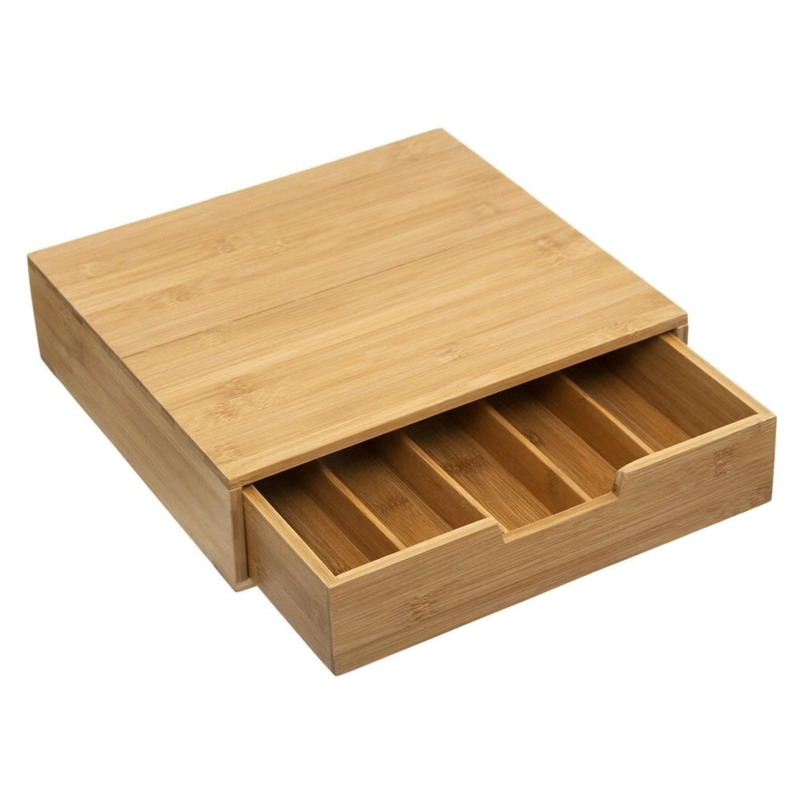 Portacapsule 35x31 cm a cassetto in legno di bambù naturale con 5 scomparti
