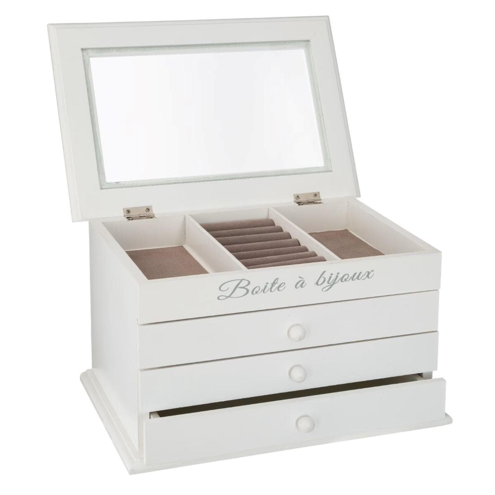Portagioie 15h cm in legno bianco con 3 cassetti