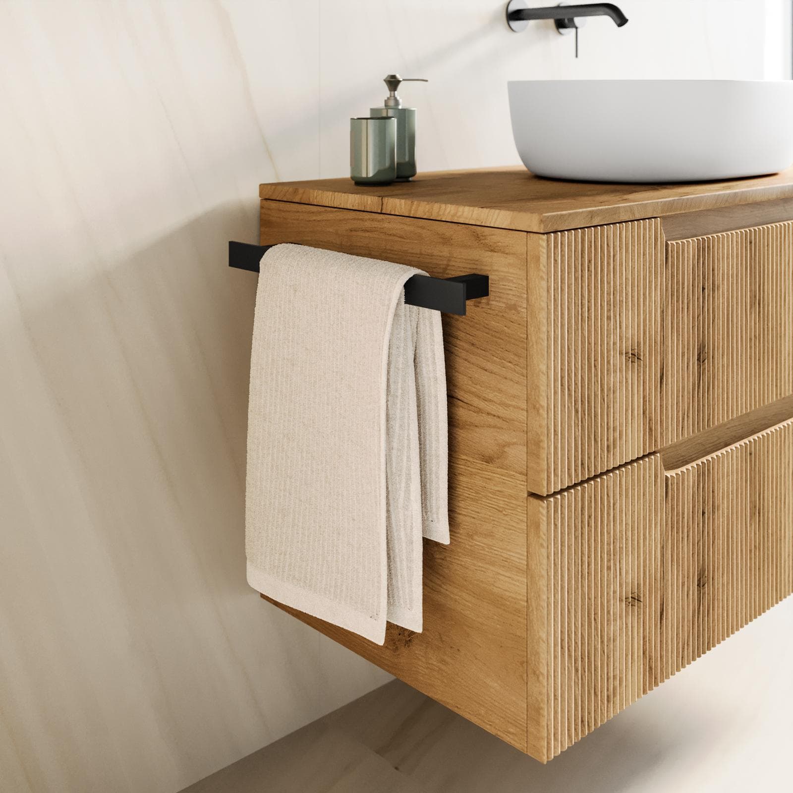 Portasalviette slim per mobile bagno 38 cm in alluminio nero - Arya