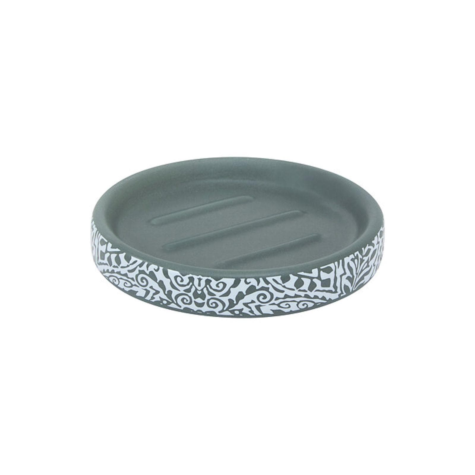 Portasapone d'appoggio in ceramica verde con decorazioni - Mediterranea
