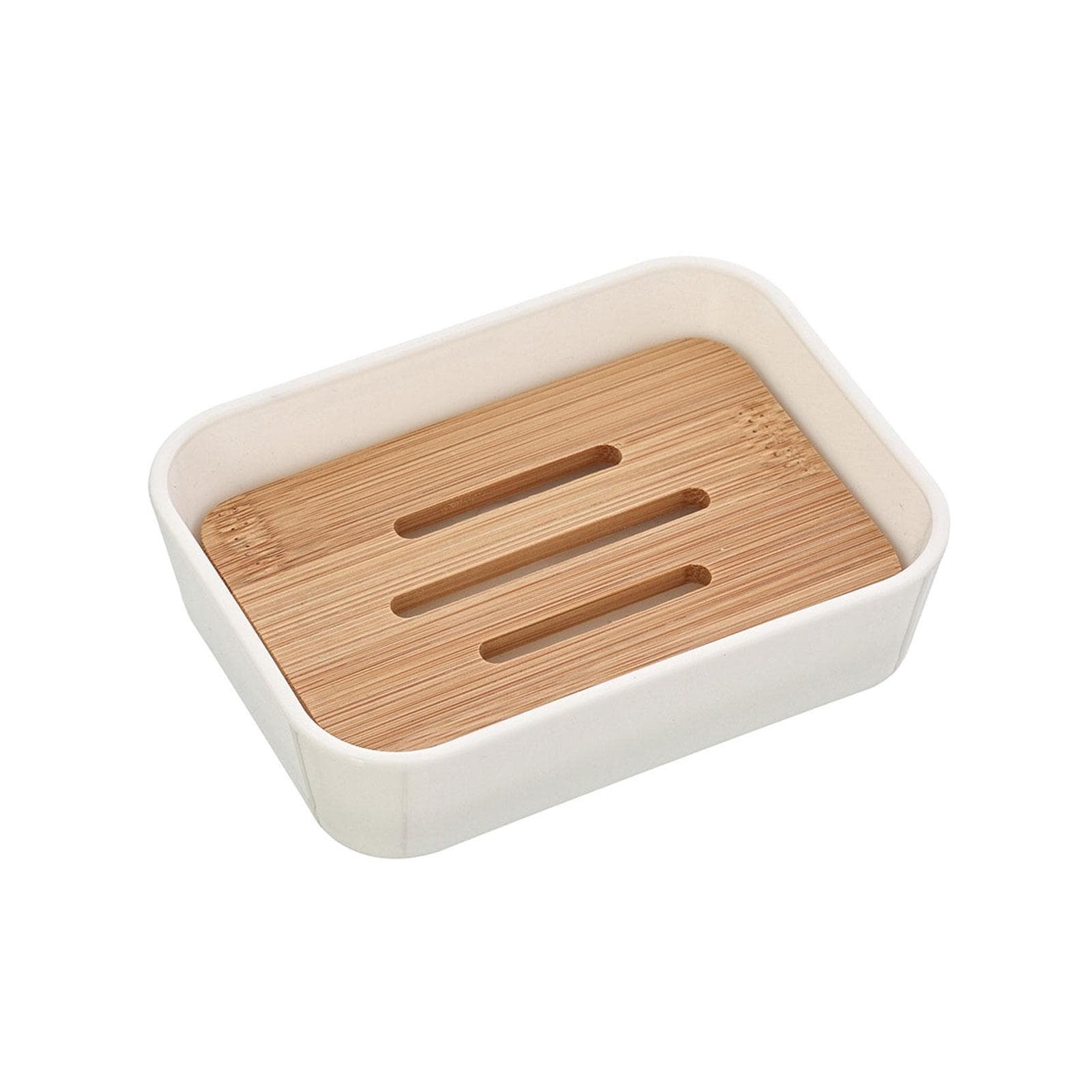 Portasapone da appoggio bianco effetto legno - Linea bamboo