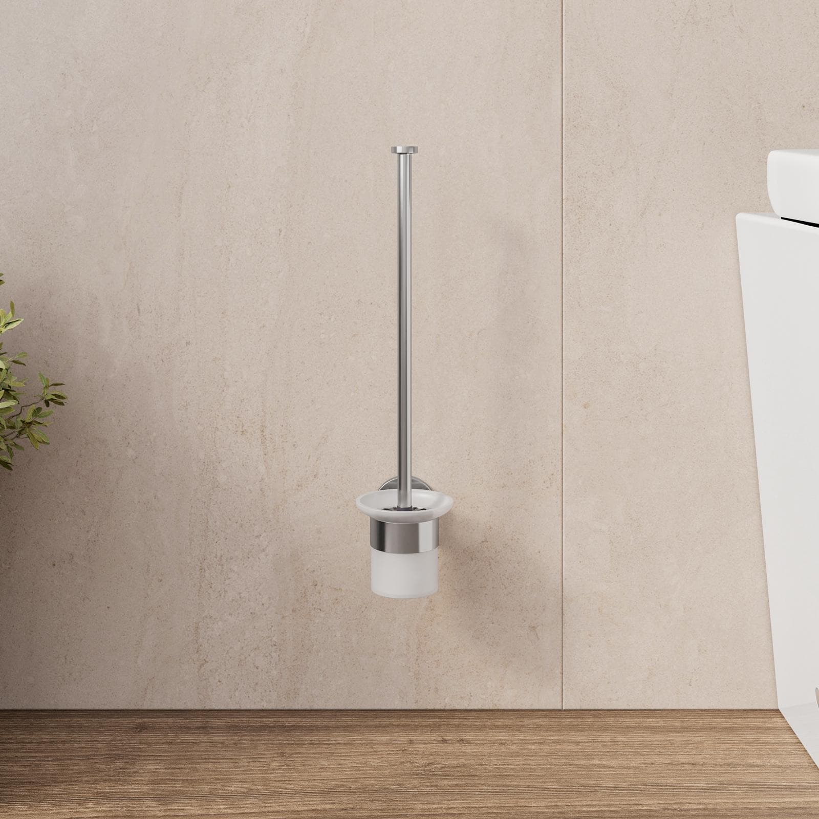 Portascopino a muro in acciaio inox spazzolato e vetro - Billie