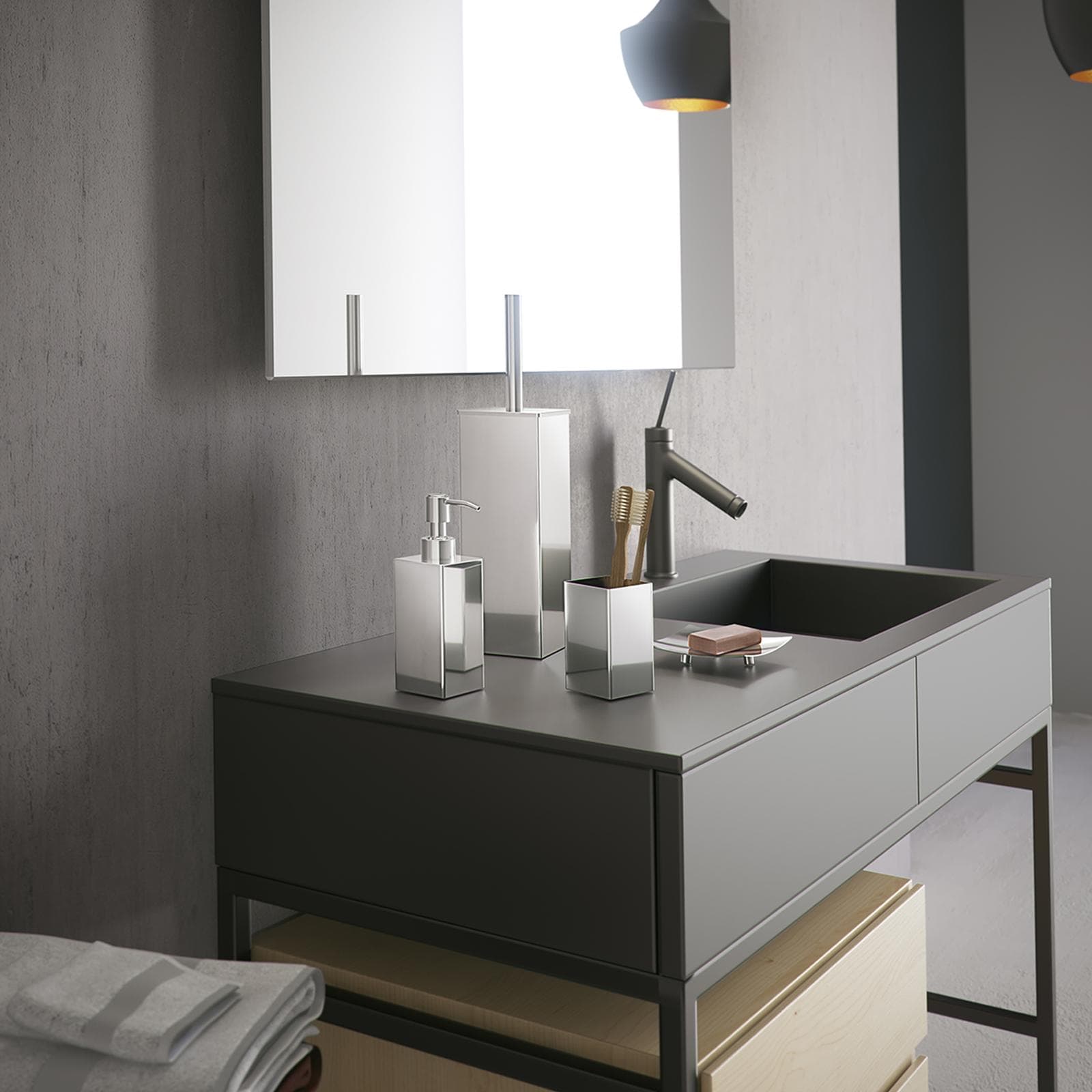 Portascopino d'appoggio in acciaio inox cromo - Nemesia di Gedy
