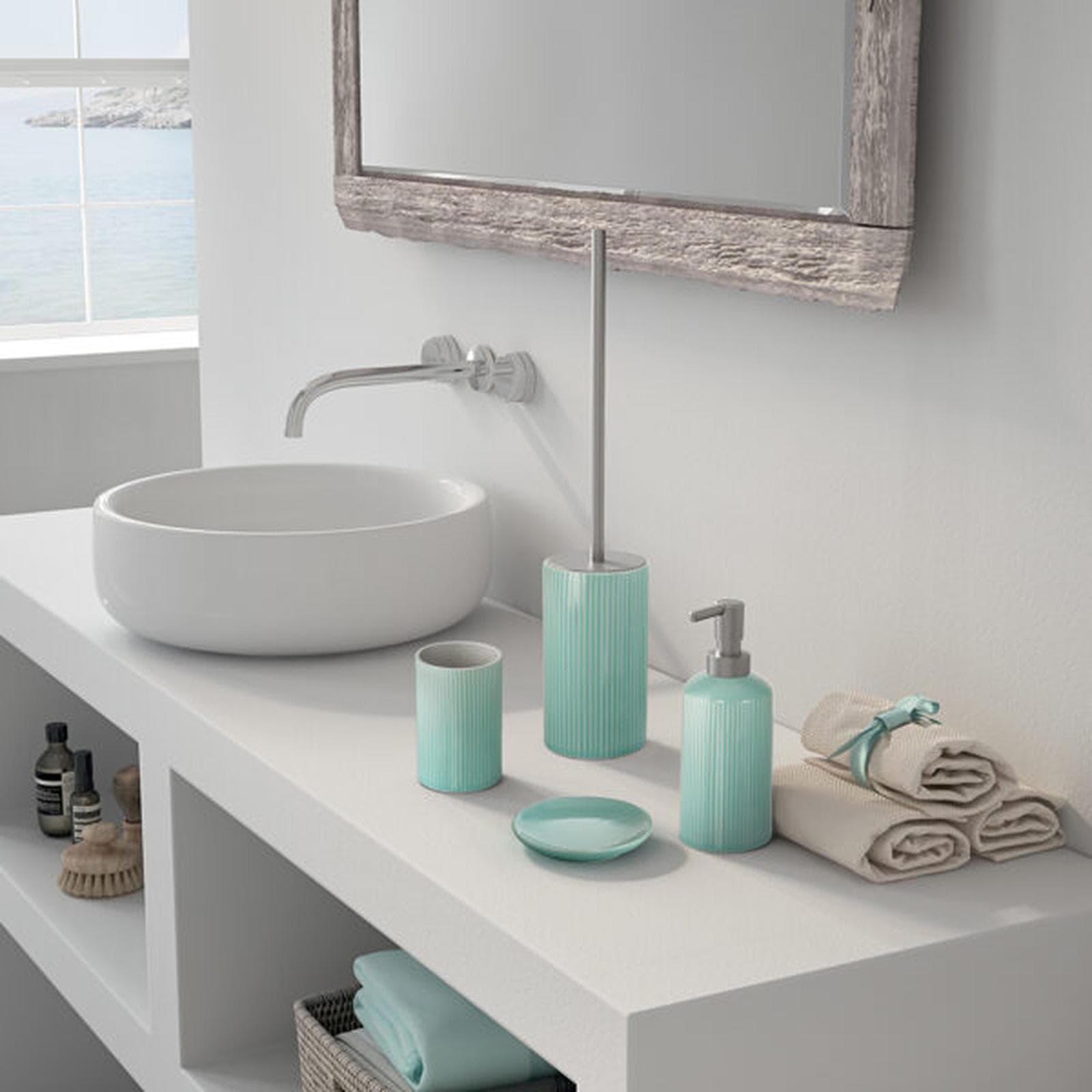 Portascopino d'appoggio in ceramica acquamarina - Sabina di Gedy