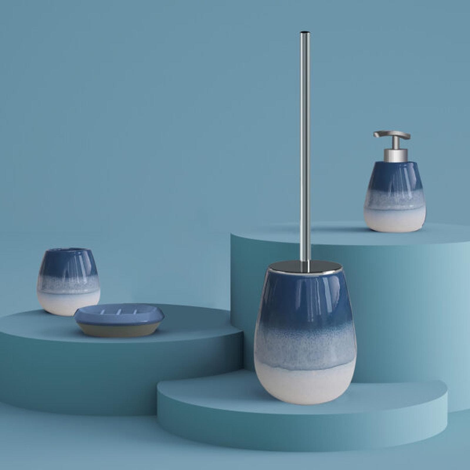 Portaspazzolini da appoggio in ceramica degradè blu - Shejla di Gedy