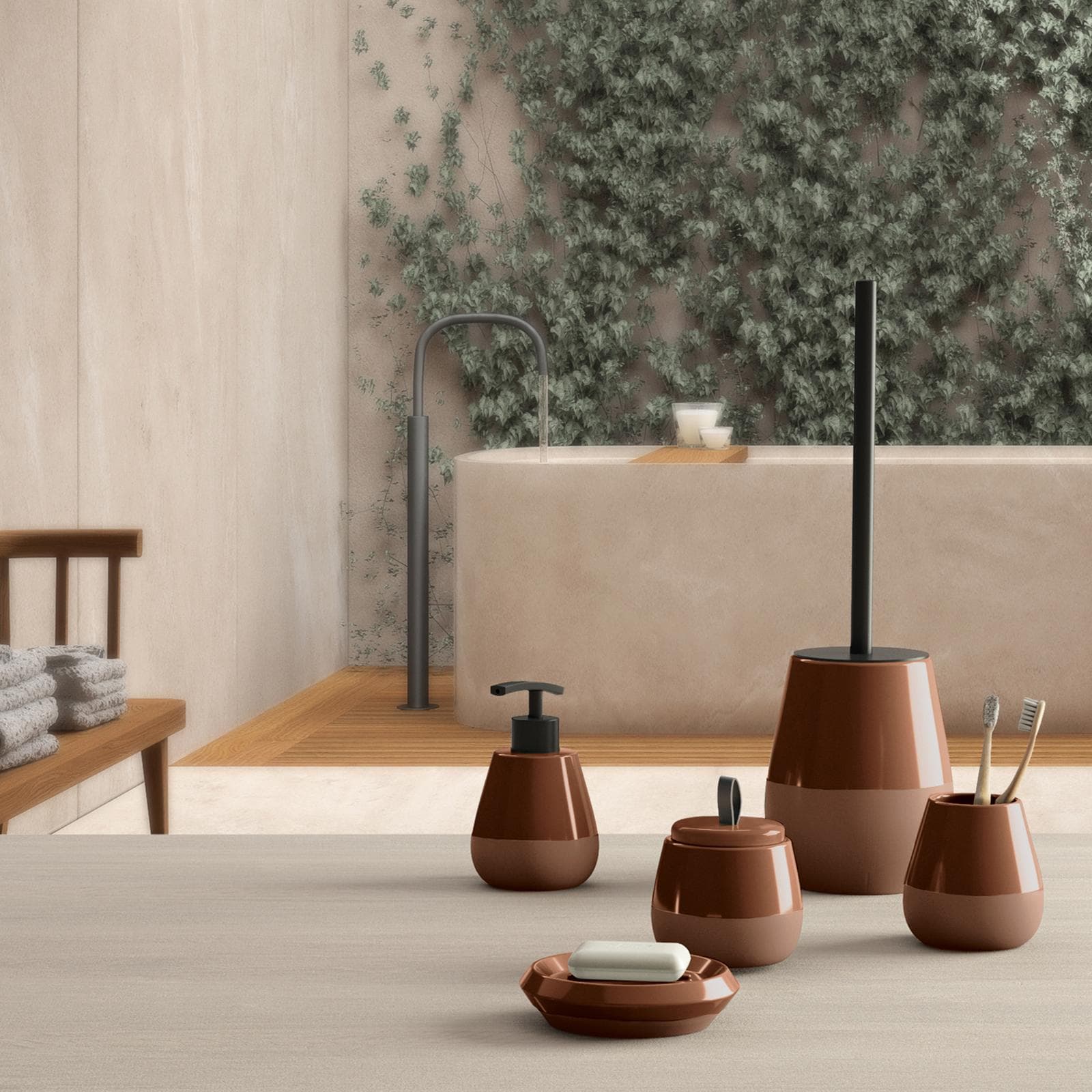 Portaspazzolini da appoggio in ceramica terracotta - Wilma di Gedy