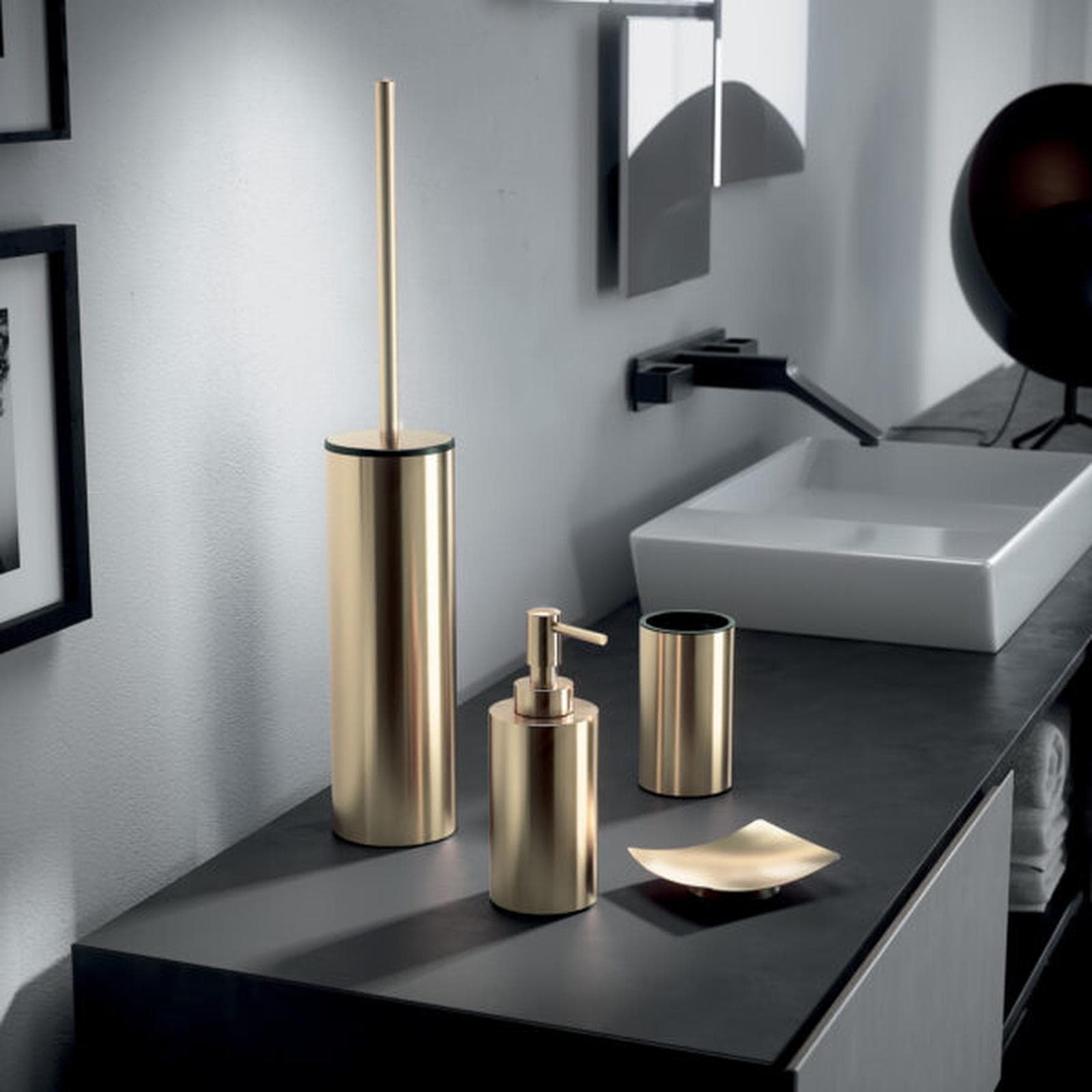 Portaspazzolini d'appoggio in acciaio inox oro - Elettra di Gedy
