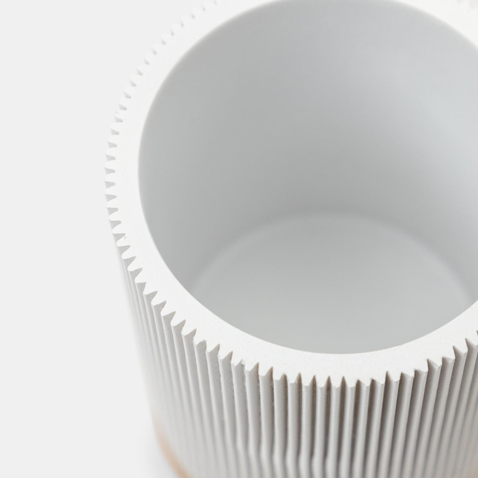 Portaspazzolini d'appoggio in pietra bianco rigato con base in bambù - Scottie