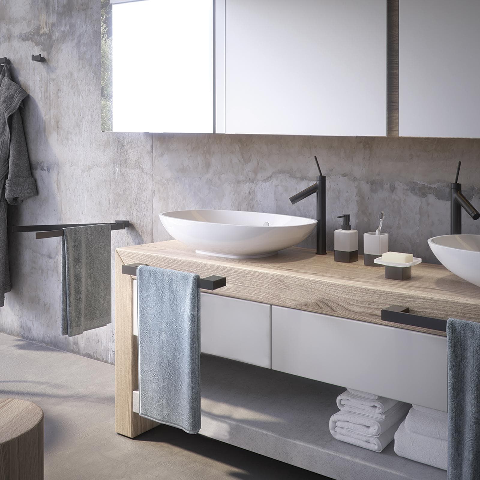 Portaspazzolino d'appoggio in cromall e alluminio nero e vetro satinato - Lounge di Gedy
