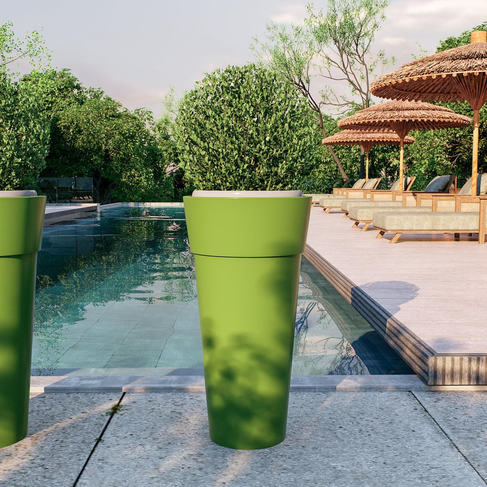 Portavaso da esterno rotondo 36 cm in polietilene verde kiwi - Livery
