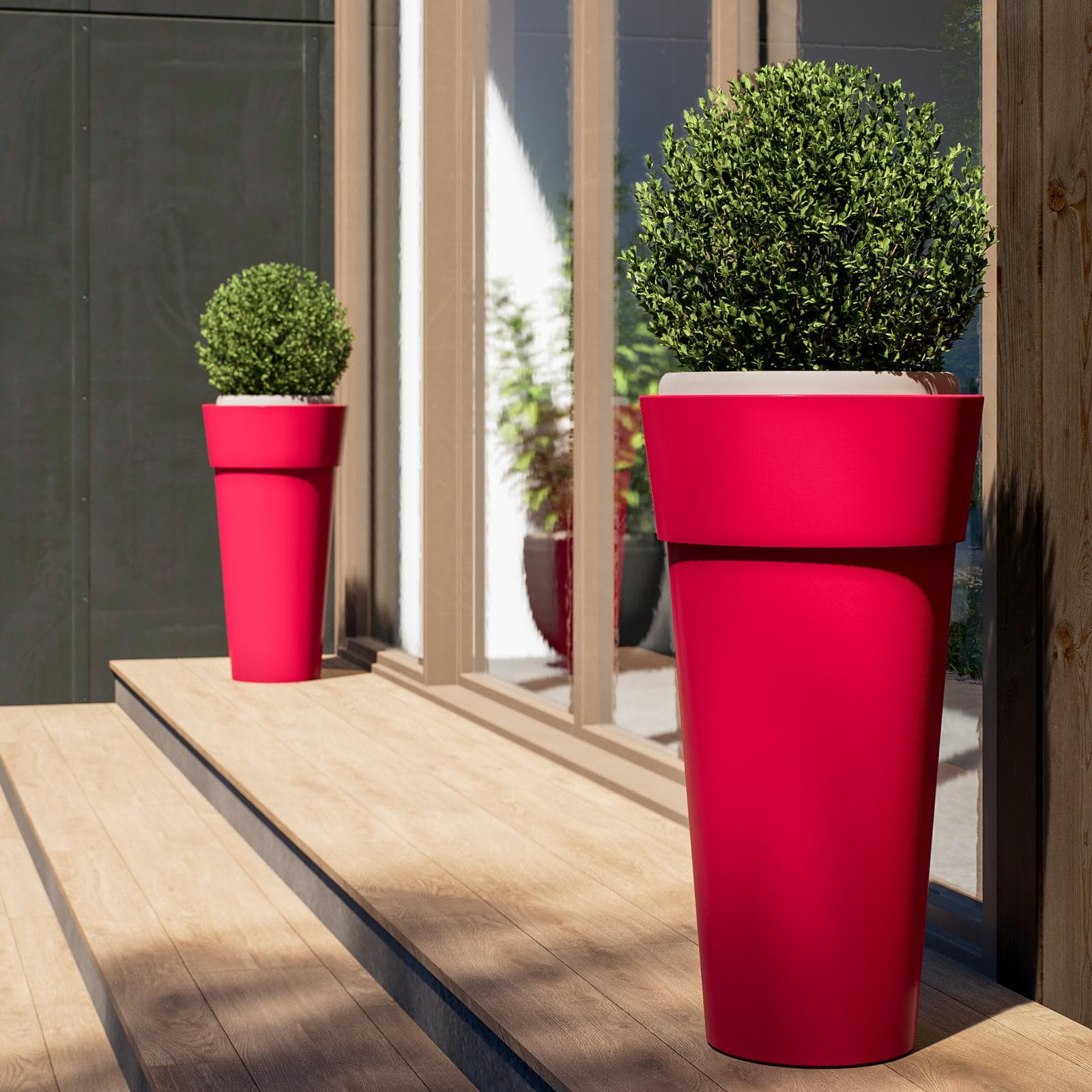 Portavaso da esterno rotondo 48 cm in polietilene rosso fragola - Livery